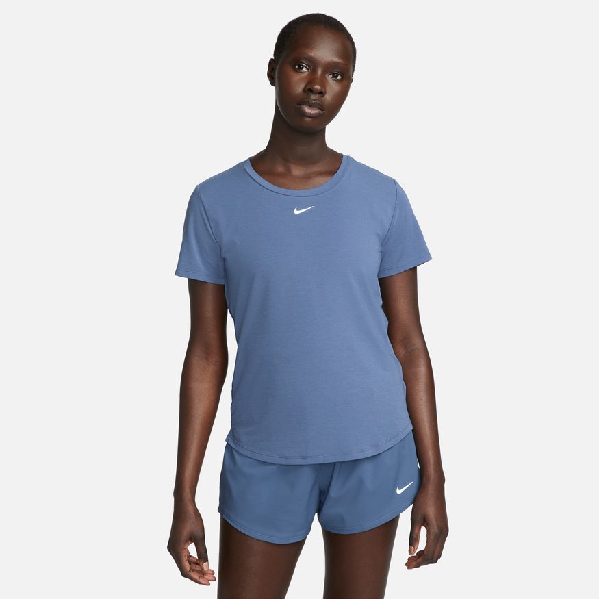 NIKE WOMEN'S DRI-FIT UV ONE LUXE SS 491 DIFFUSED BLUE/REFLECTIVE SILVER