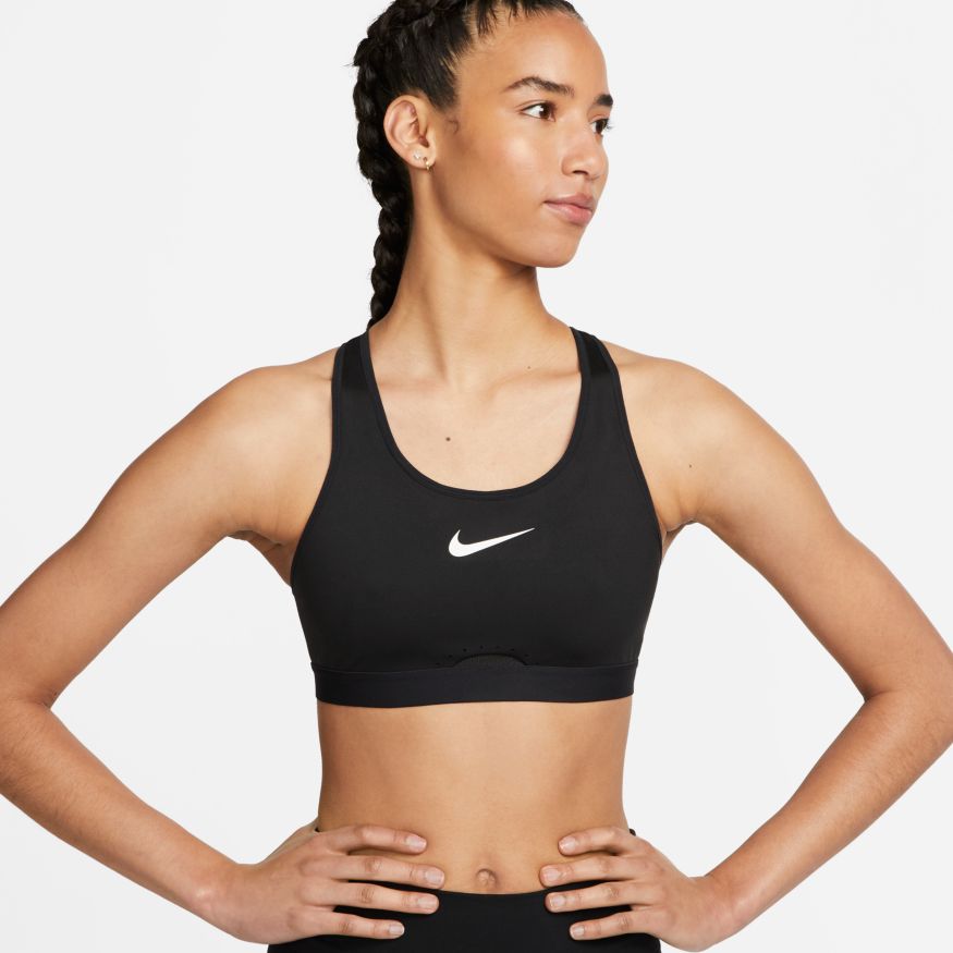 Nike Performance NIKE SWOOSH WOMEN'S MEDIUM-SUPPORT PADDED ZIP-FRONT SPORTS  BRA - Medium support sports bra - black/white/black 