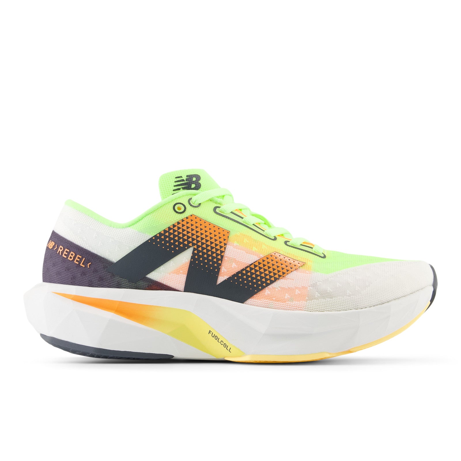 NEW BALANCE MEN'S FUELCELL REBEL V4 - D - LL4 WHITE/BLEACHED LIME GLO 7.0