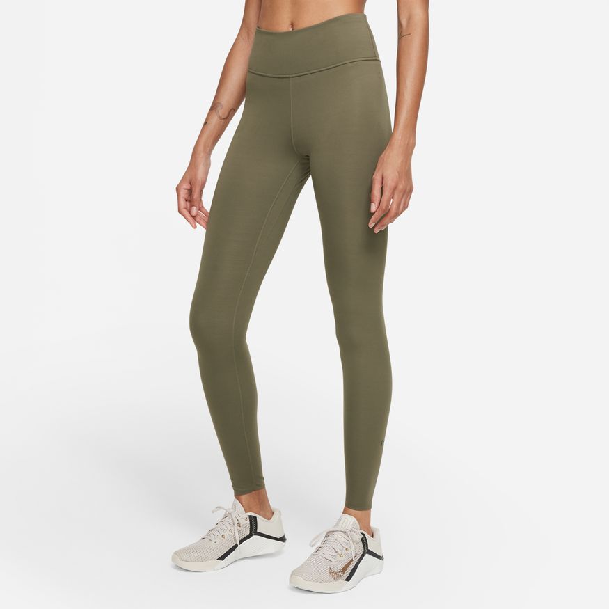 NIKE WOMEN'S ONE LUXE MID-RISE TIGHT CLEARANCE 222 MEDIUM OLIVE/CLEAR