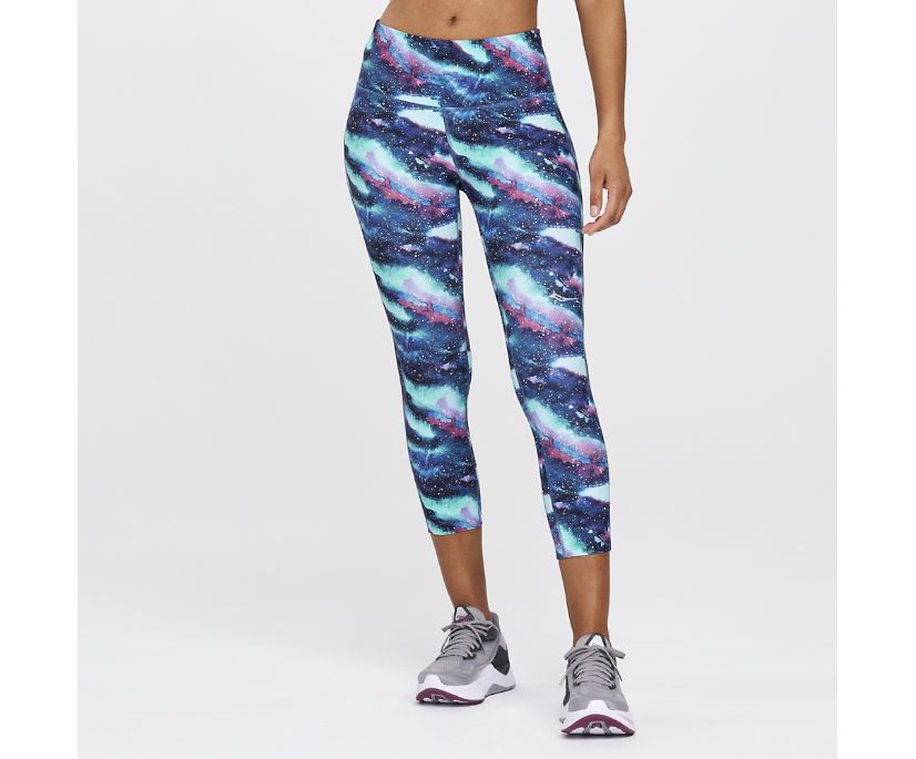 SAUCONY WOMEN'S FORTIFY CROP CLEARANCE '-DSKGP DUSK GALAXY PRINT