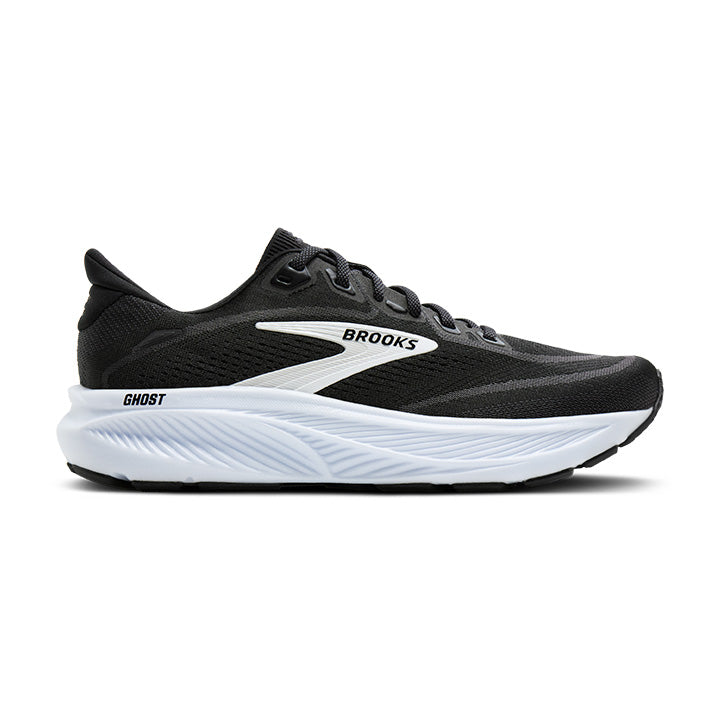 BROOKS MEN'S GHOST 18 - WIDE 2E - BLACK/WHITE 7.0