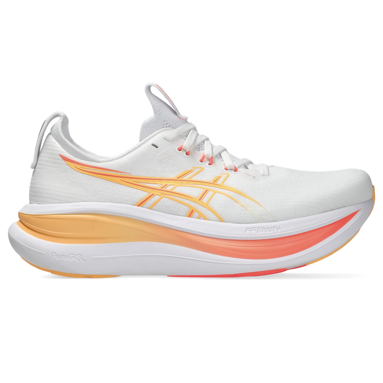 ASICS WOMEN'S NIMBUS 28 - WHITE/SUN CORAL 102 WHITE/SUN CORAL