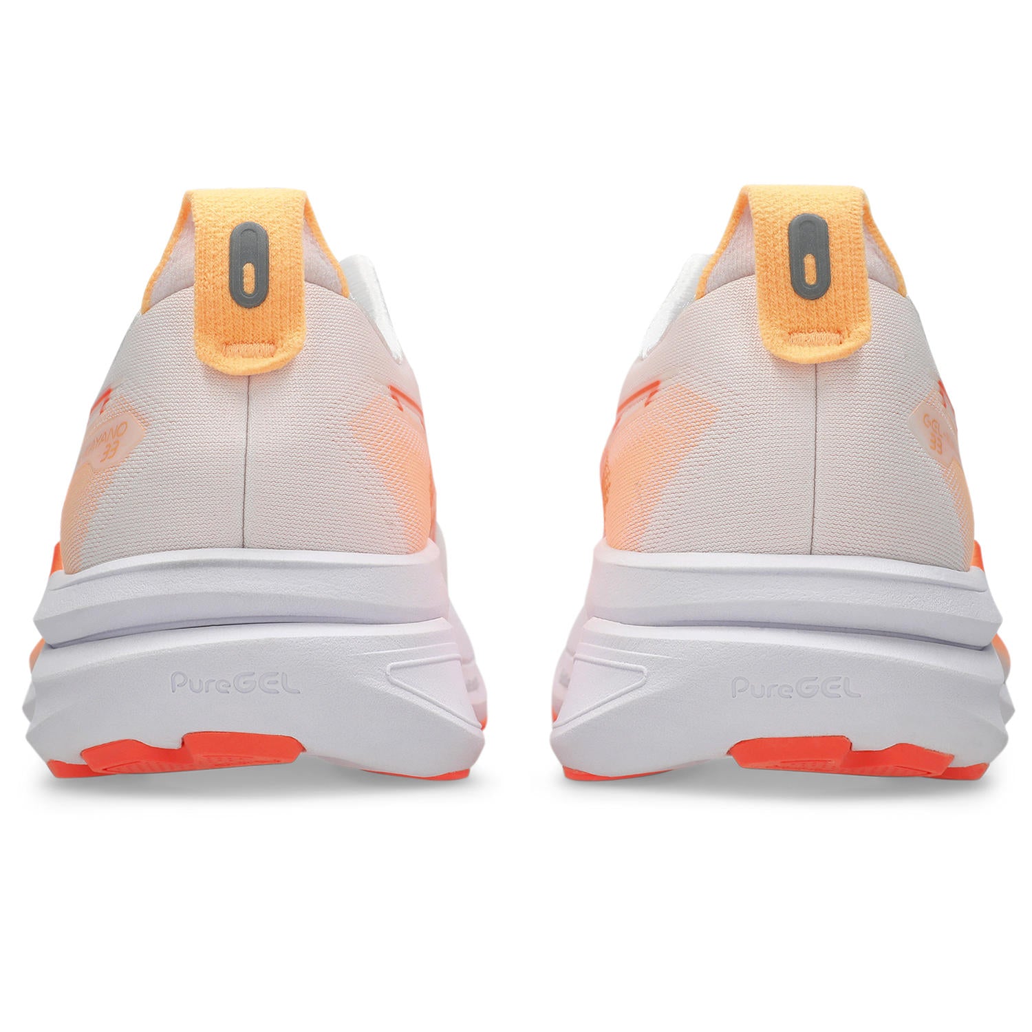 ASICS WOMEN'S KAYANO 33 - WHITE/VIVID CORAL