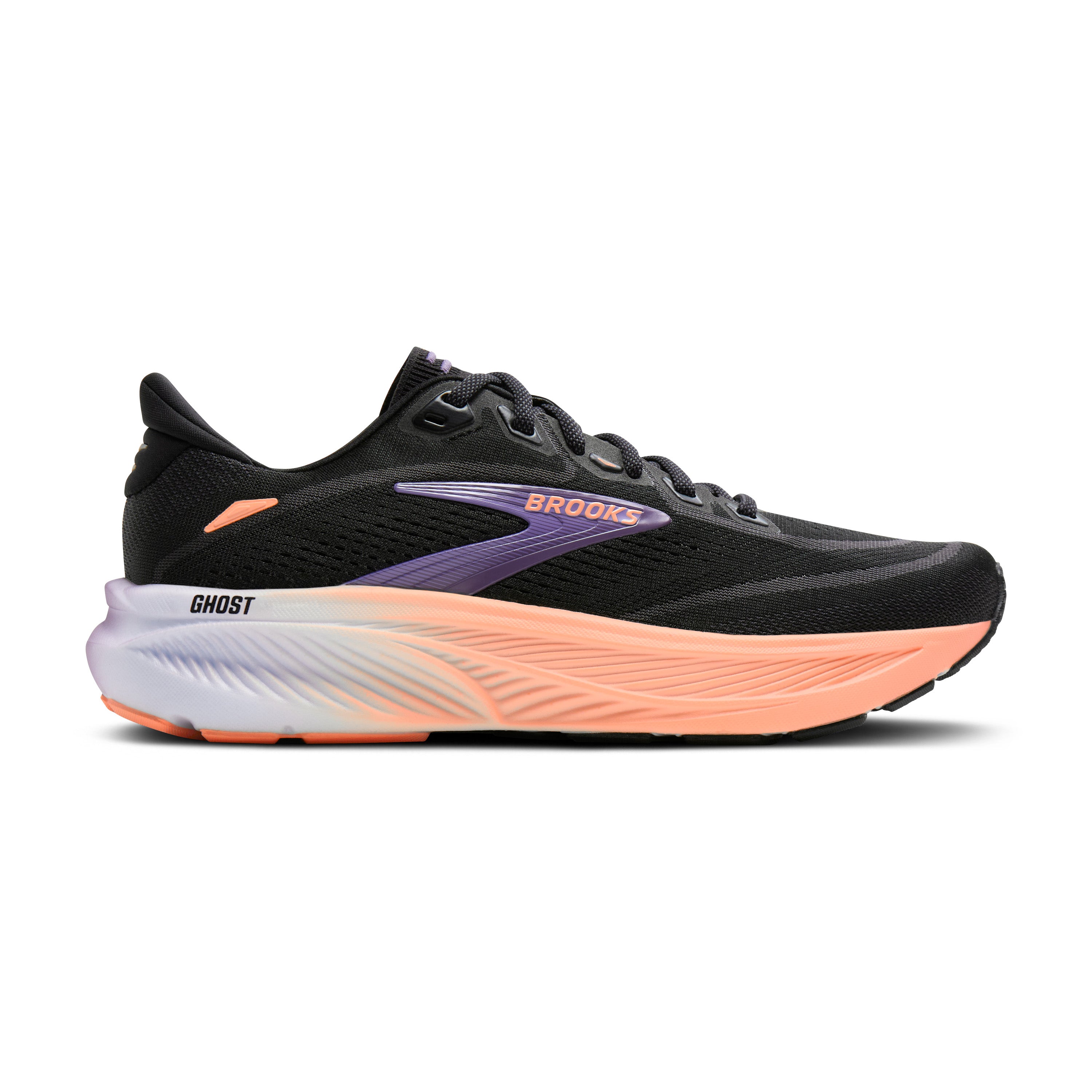 BROOKS WOMEN'S GHOST 18 - B - BLACK/MULLED GRAPE 080 BLACK/MULLED GRAPE/PEACH