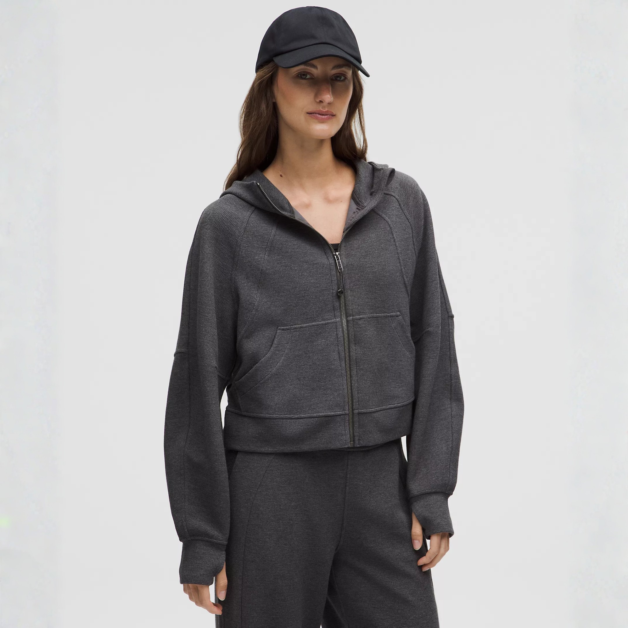 LULULEMON WOMEN'S SCUBA OVERSIZED FULL ZIP HOODIE *WAFFLE - HEATHERED GRAPHITE GREY XS