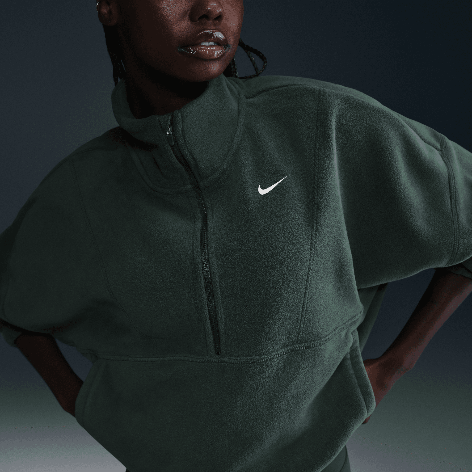 NIKE WOMEN'S NIKE ONE THERMA FIT 1/2 ZIP - 338 VINTAGE GREEN XS