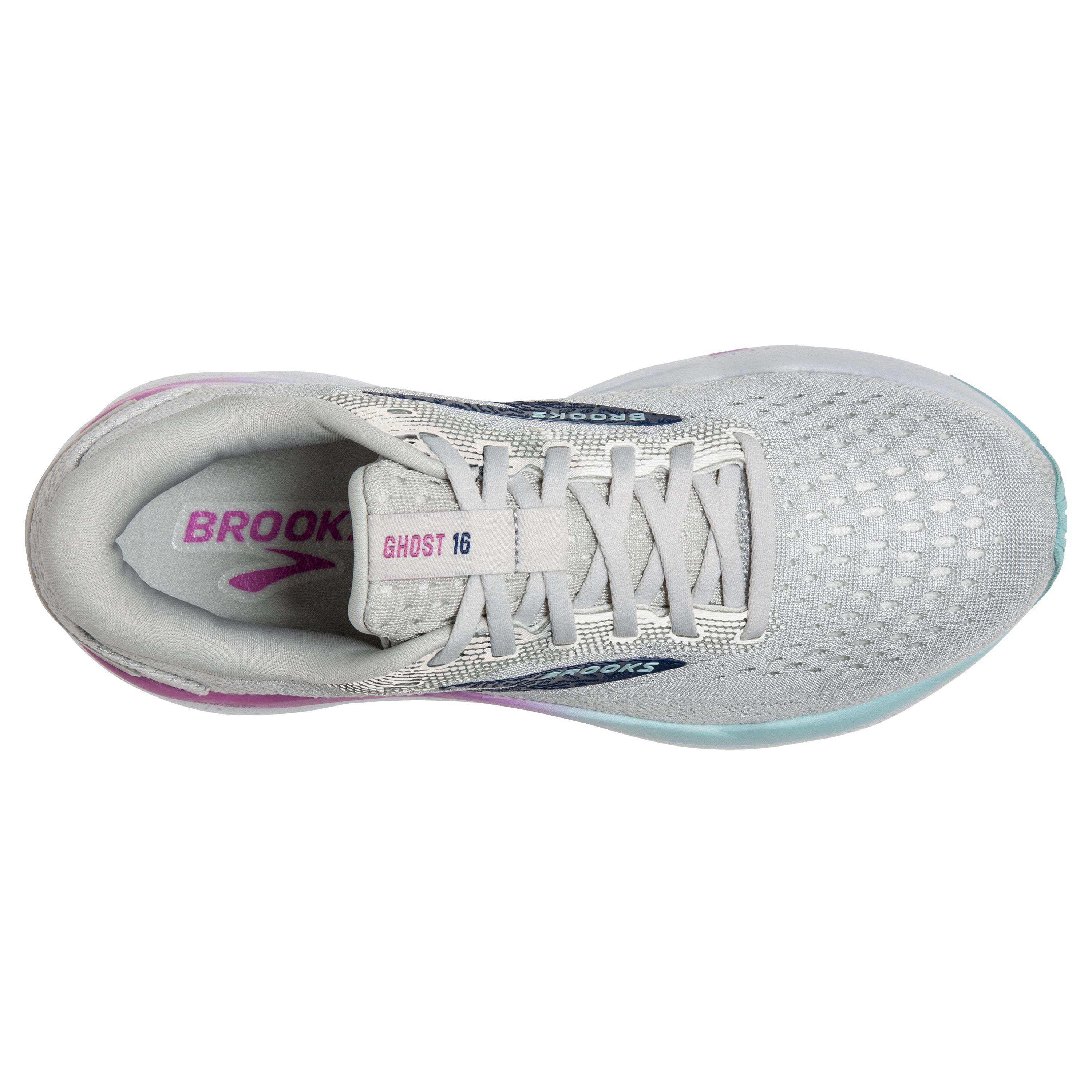 BROOKS WOMEN'S GHOST 16 - B - 175 WHITE/GREY/ESTATE BLUE 