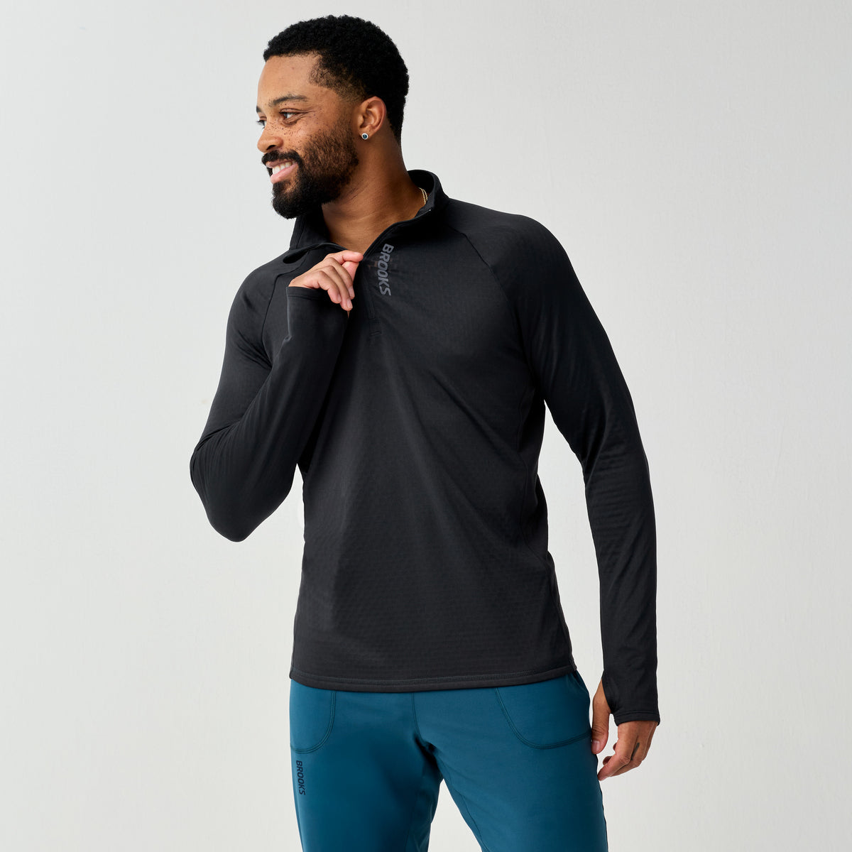 BROOKS MEN'S MOMENTUM THERMAL HALFZIP - BLACK 001 BLACK