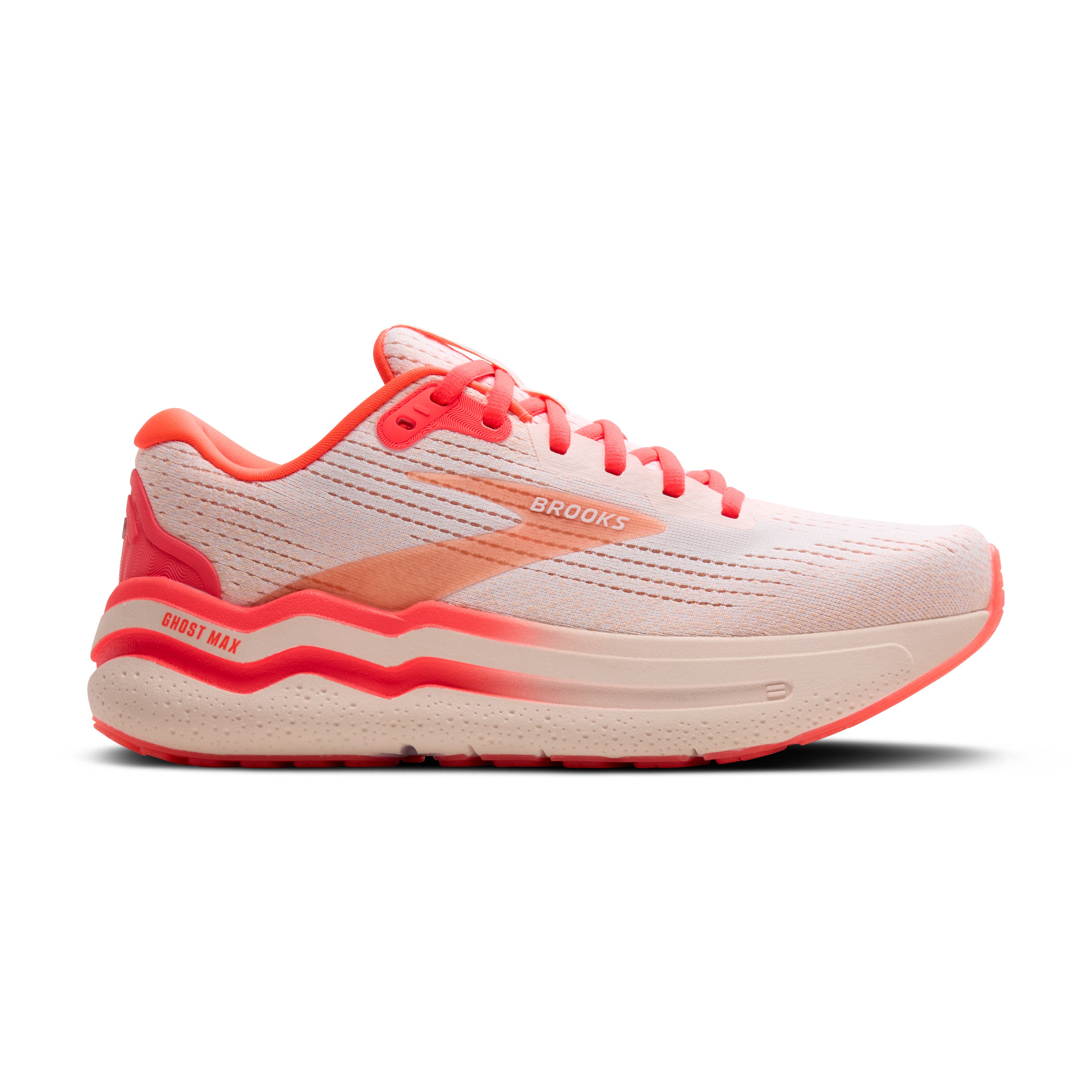 BROOKS WOMEN'S GHOST MAX 2 - B - 173 WHITE/PEACH/CORAL 5.0