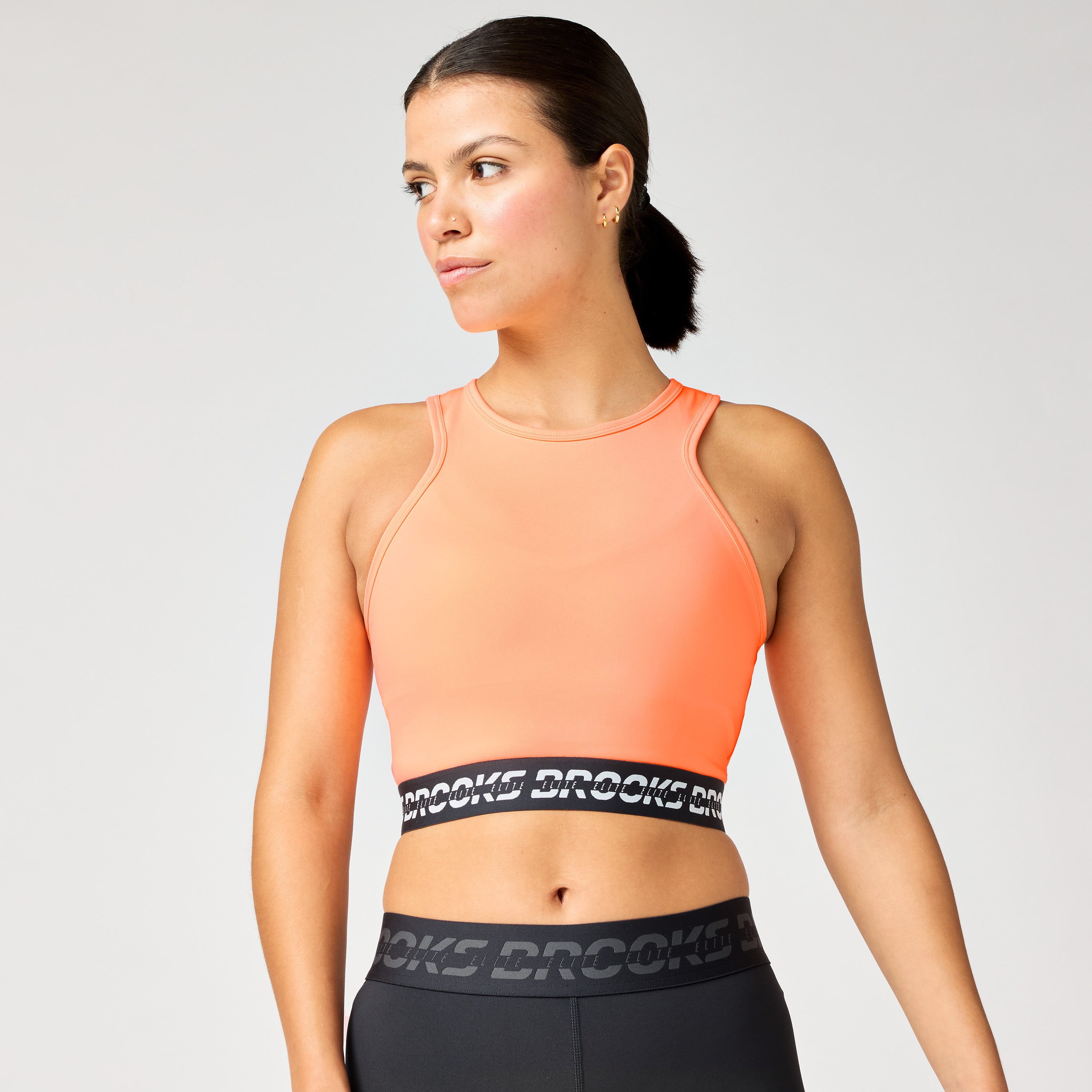 BROOKS WOMEN'S PR ELITE CROP TANK 845 CyberPeach/Black