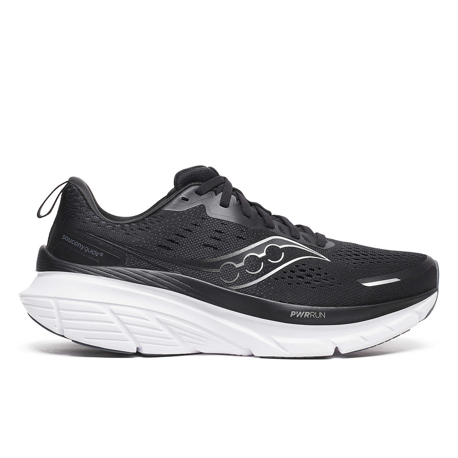 SAUCONY MEN'S GUIDE 18 - WIDE 2E - 100 BLACK/WHITE - SIZE 8.5