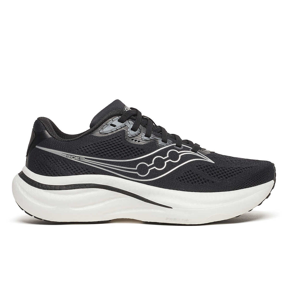 SAUCONY WOMEN'S RIDE 19 - B - BLACK/SILVER 5.0