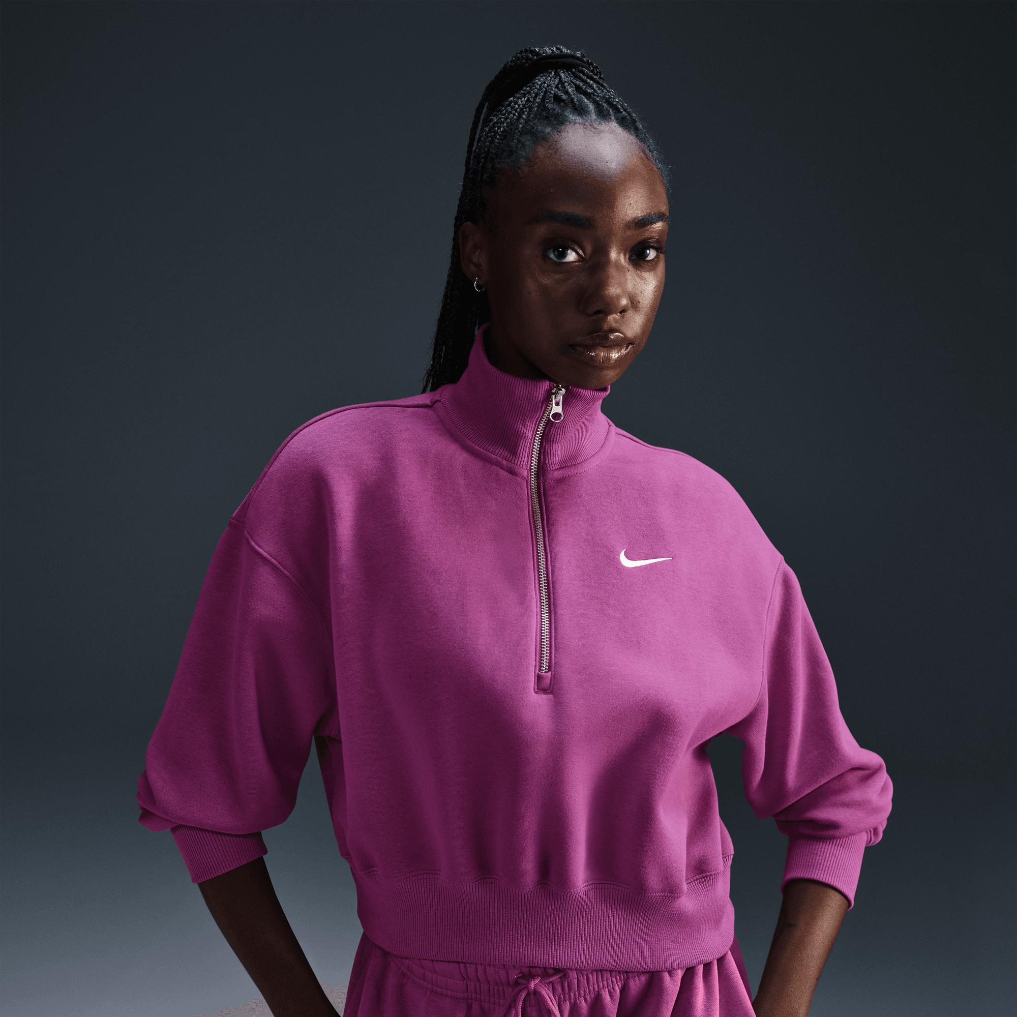 NIKE WOMEN'S PHOENIX FLEECE - 518 HOT FUSCHIA/SAIL XS