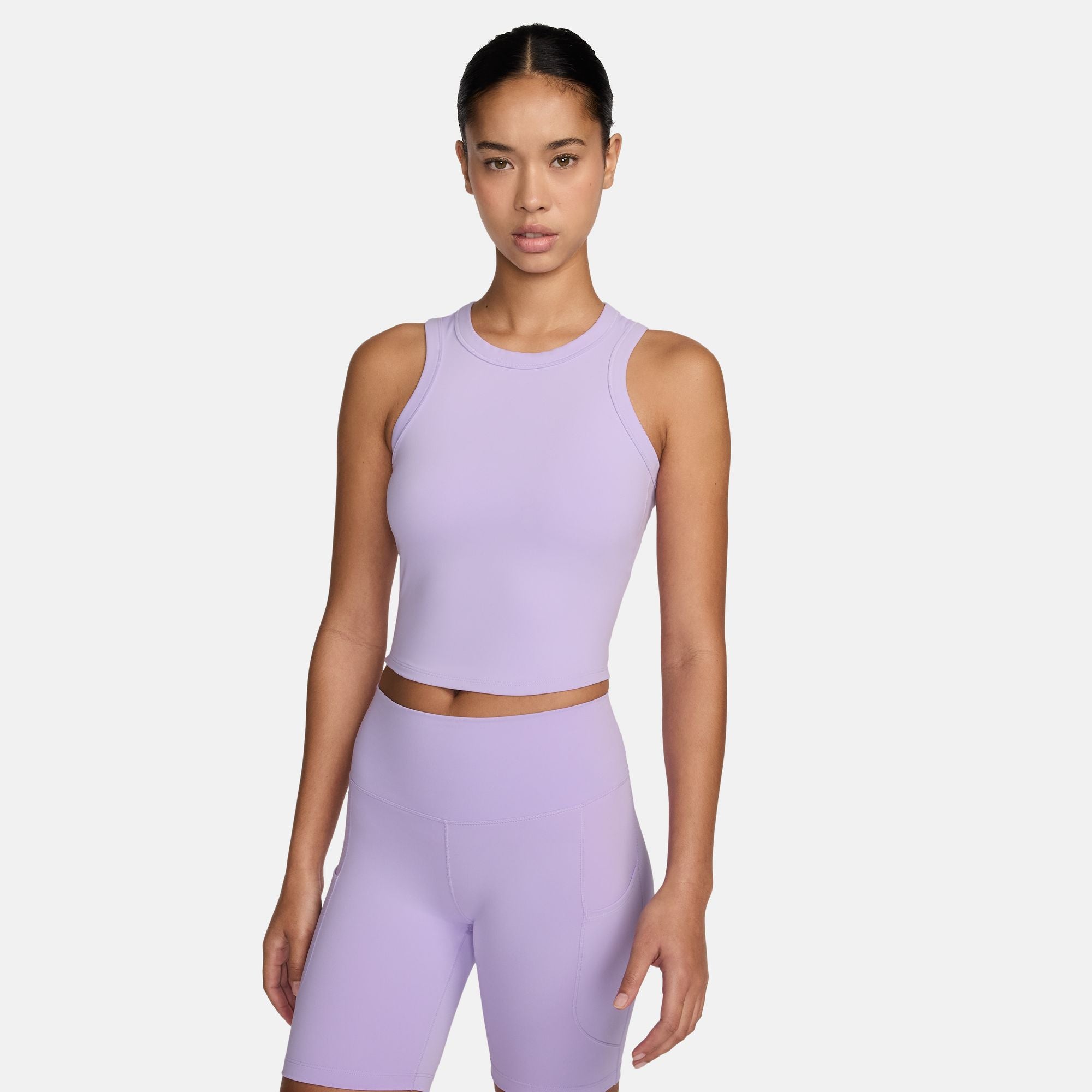 NIKE WOMEN'S ONE FITTED TANK - 512 LILAC BLOOM/BLACK L