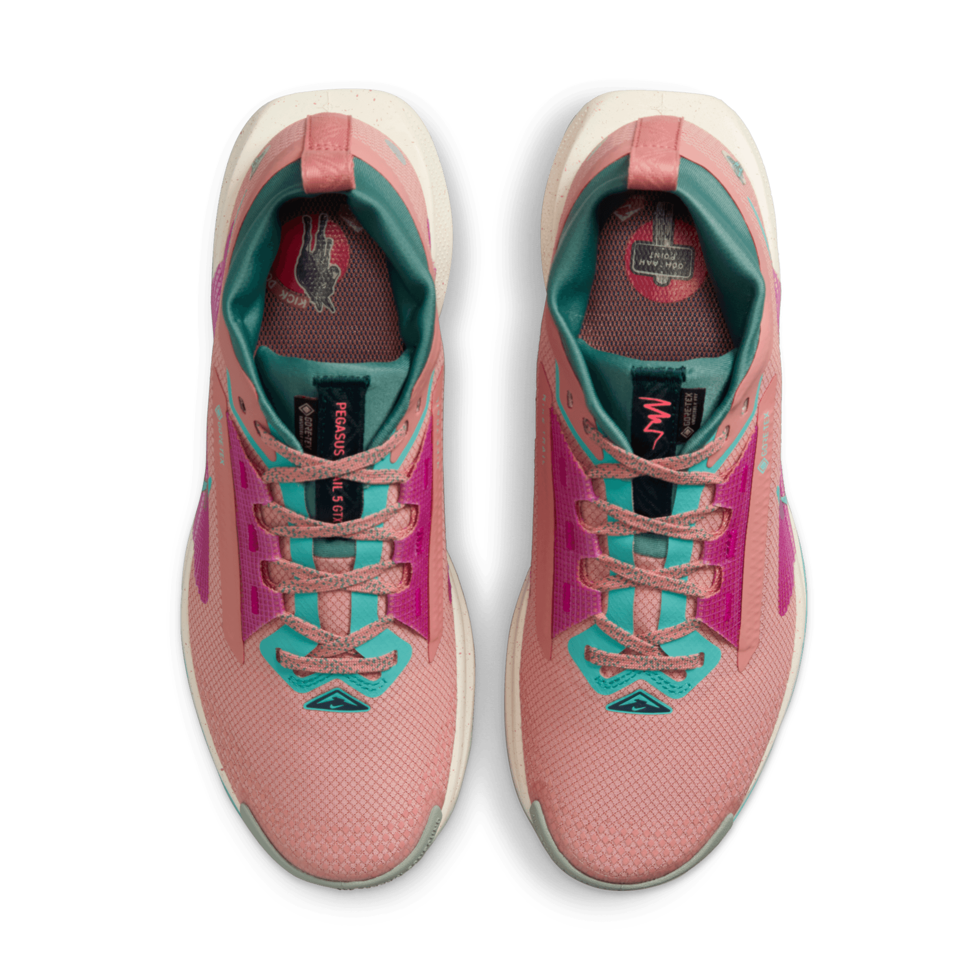 NIKE WOMEN'S PEGASUS TRAIL 5 GORE-TEX - B - 600 RED STARDUST/GREEN FROST 