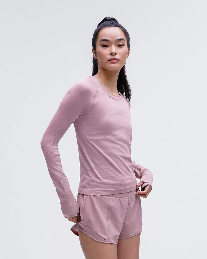 LULULEMON WOMENS' SWIFTLY TECH LONG SLEEVE RACE LENGTH 2.0 - ROSE BLUSH/ROSE BLUSH 2