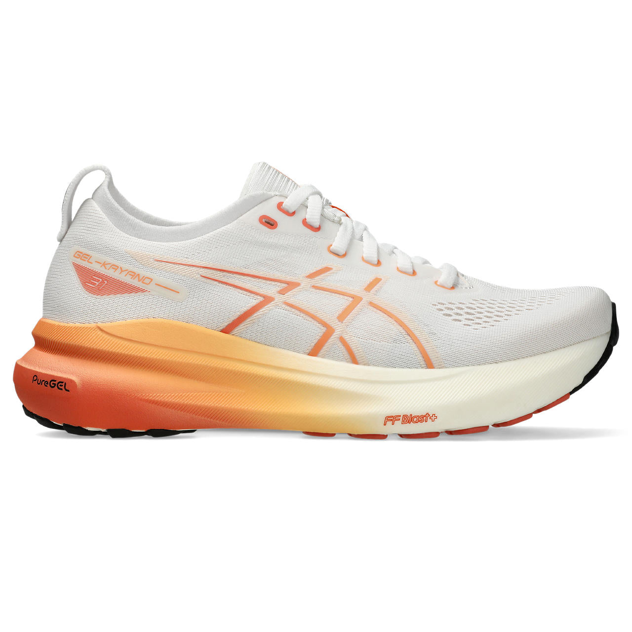 ASICS WOMEN'S KAYANO 31 - B - 100 WHITE/FADED ORANGE 5.0