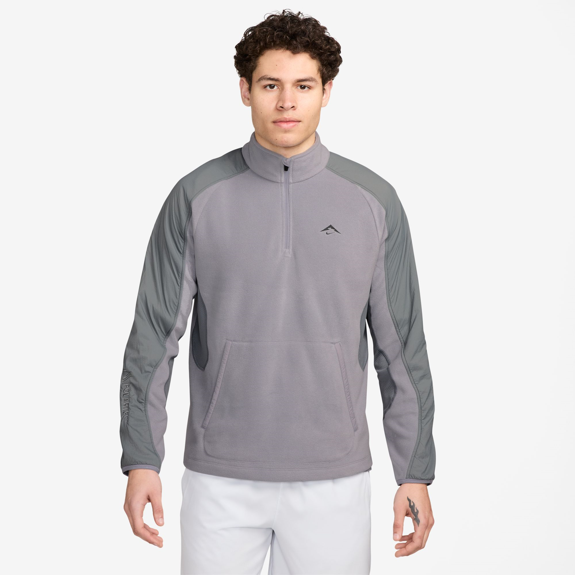 NIKE MEN'S 1/4-ZIP FLEECE POLARTEC LONG SLEEVE - 078 CEMENT GREY/SMOKE GREY/BLACK S