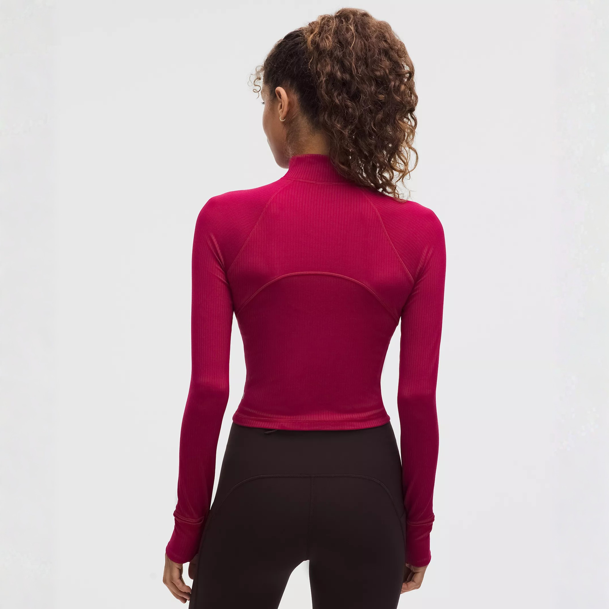 LULULEMON WOMEN'S IT'S RULU RIBBED CROP HALF-ZIP - BERRY RUMBLE