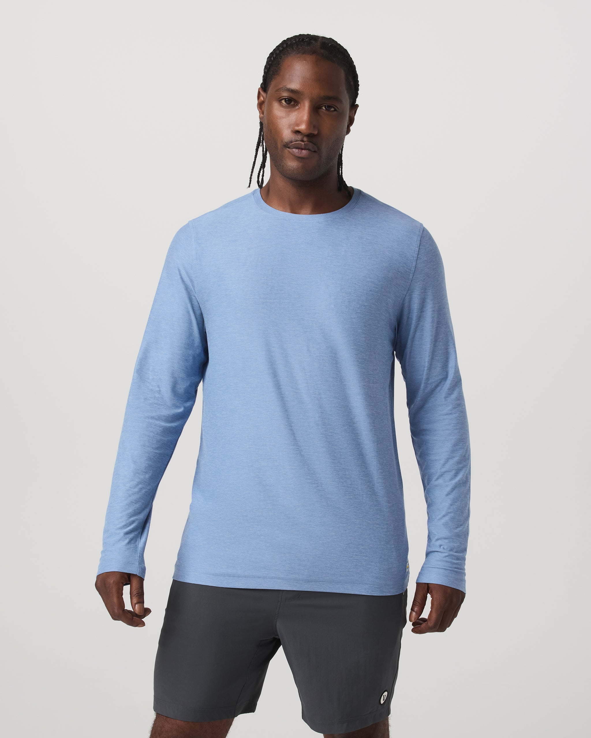 VUORI MEN'S STRATO TECH TEE LONG SLEEVE - ISLE BLUE HEATHER S