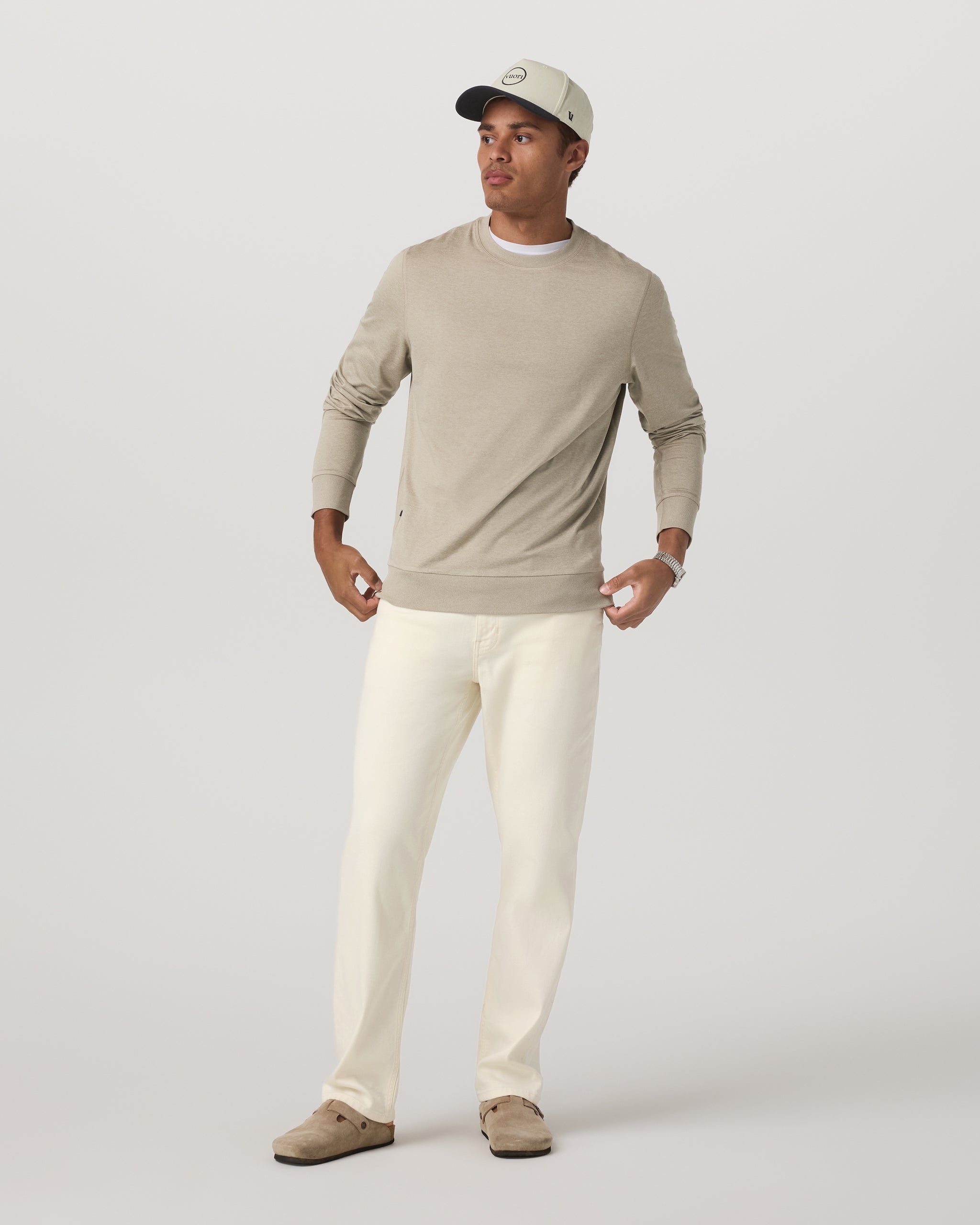 VUORI MEN'S PONTO PERFORMANCE CREW - TRUFFLE HEATHER