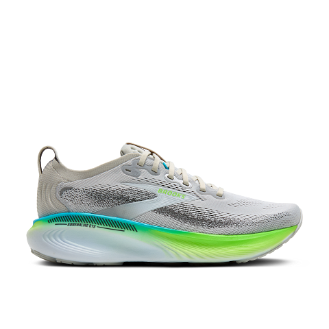 BROOKS MEN'S ADRENALINE GTS 25 - D - OYSTER/GREEN GECKO/BLUE 7.0