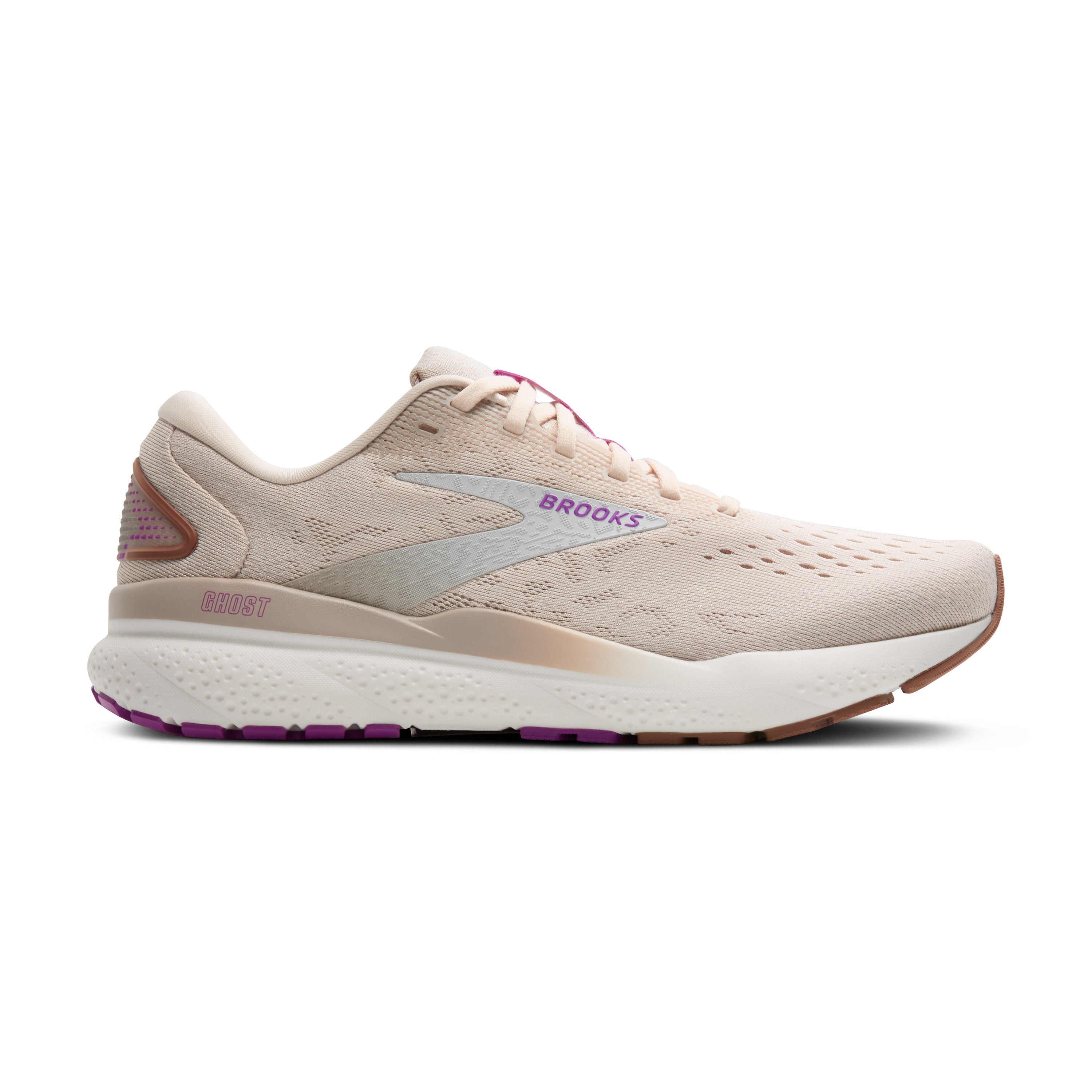 BROOKS WOMEN'S GHOST 16 - B - 251 ALMOND PEACH/COCONUT/PURPLE 5.0