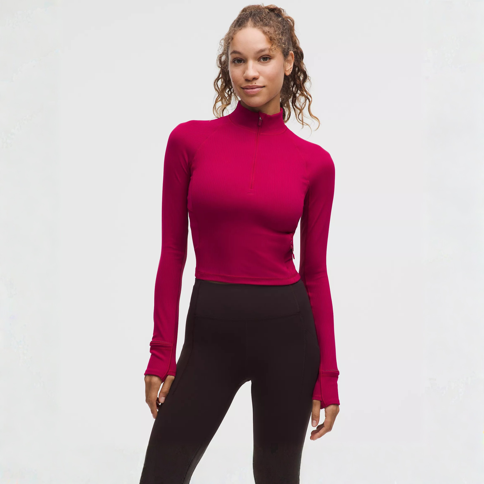 LULULEMON WOMEN'S IT'S RULU RIBBED CROP HALF-ZIP - BERRY RUMBLE S