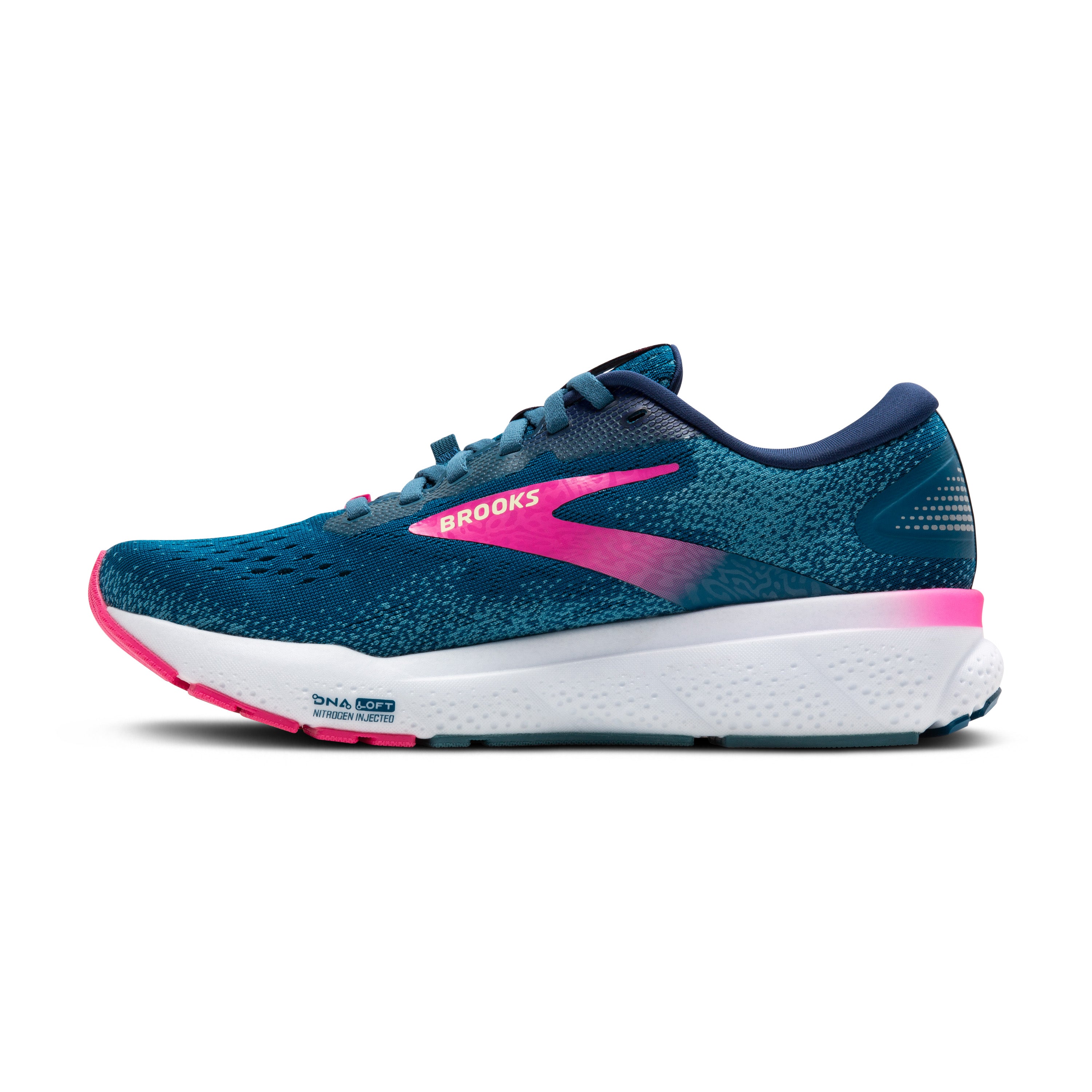 BROOKS WOMEN'S GHOST 16 GTX - D - 422 MOROCCAN BLUE/PINK/YELLOW 