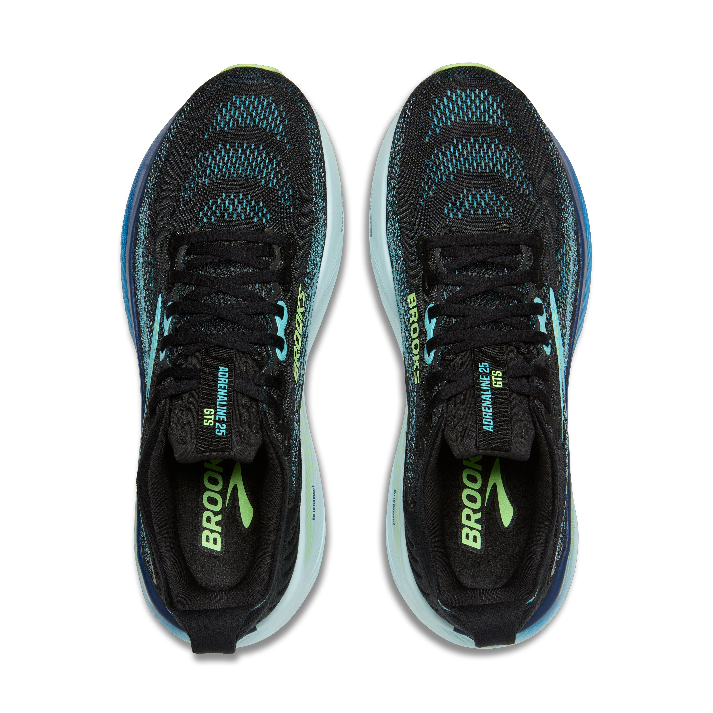 BROOKS MEN'S ADRENALINE GTS 25 - D - BLACK/IPANEMA/MINT - SIZE 15.0