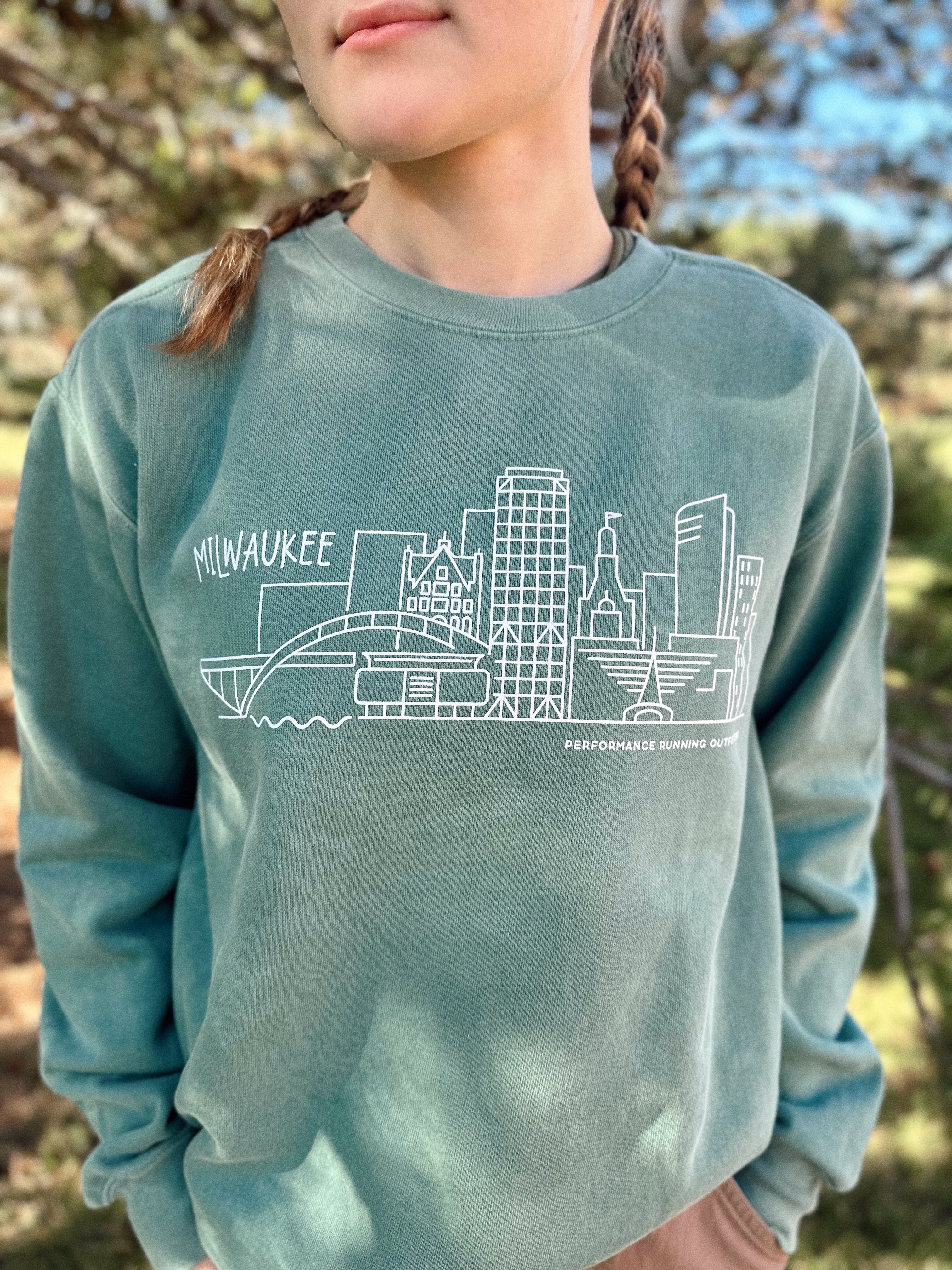 ORCHARD STREET PRESS UNISEX MKE SKYLINE SWEATSHIRT - LIGHT GREEN 