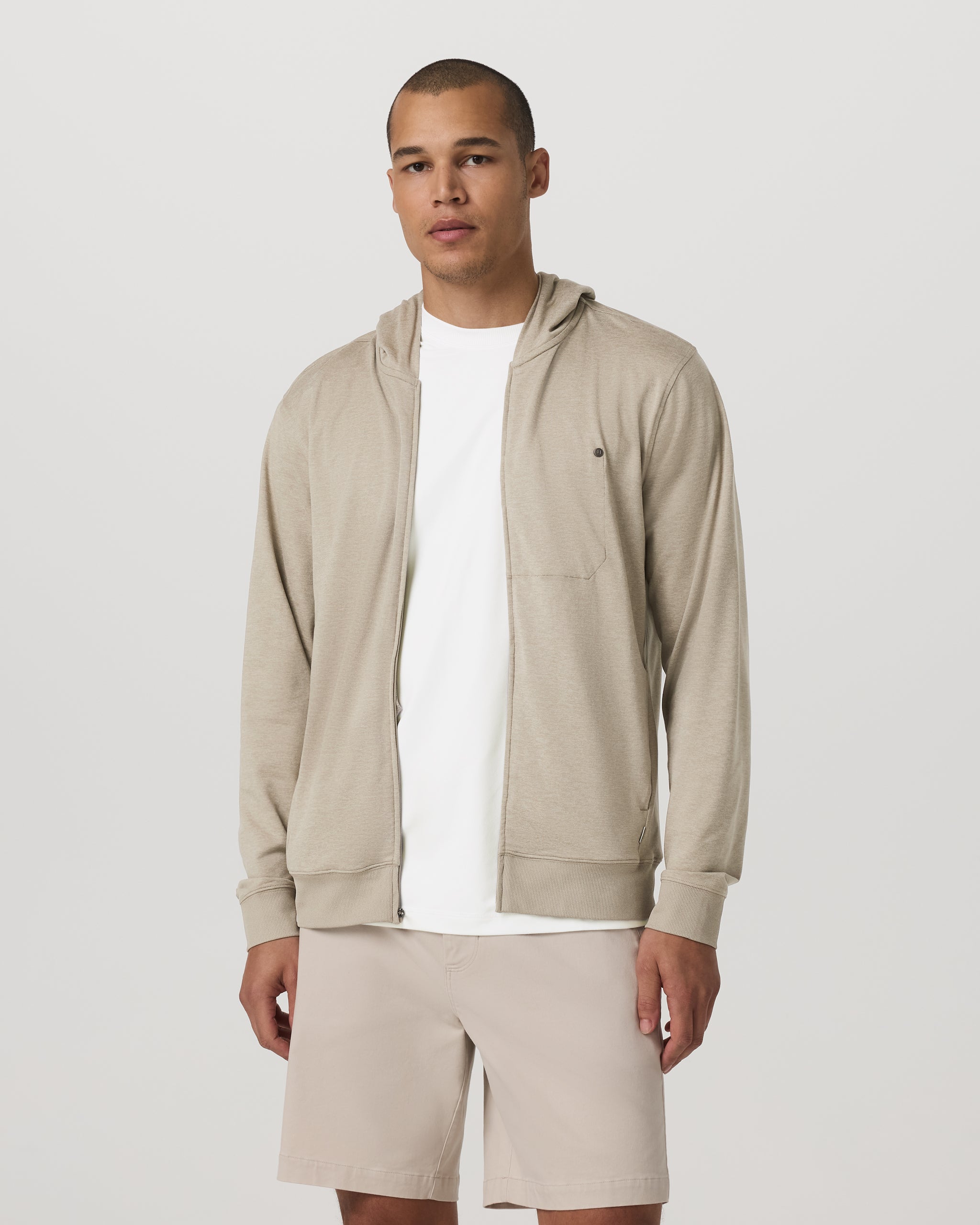 VUORI MEN'S PONTO FULL ZIP HOODIE - TRUFFLE HEATHER S