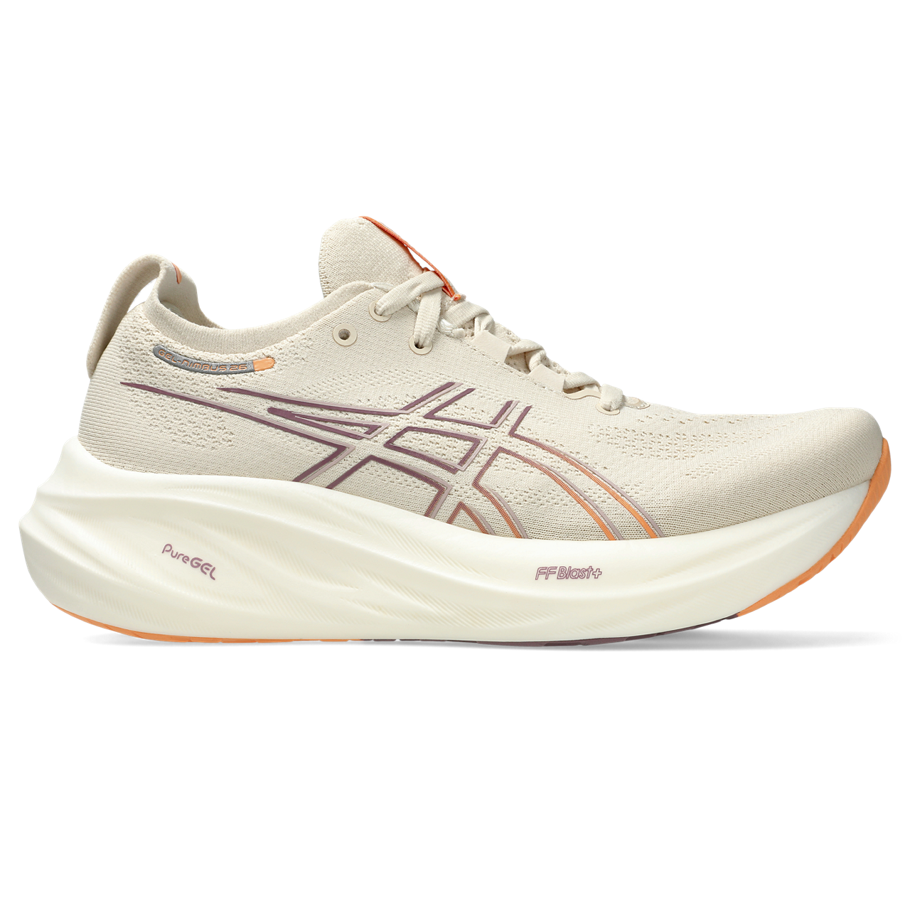 ASICS WOMEN'S NIMBUS 26 - B - 250 OATMEAL/FADED ORANGE 5.0