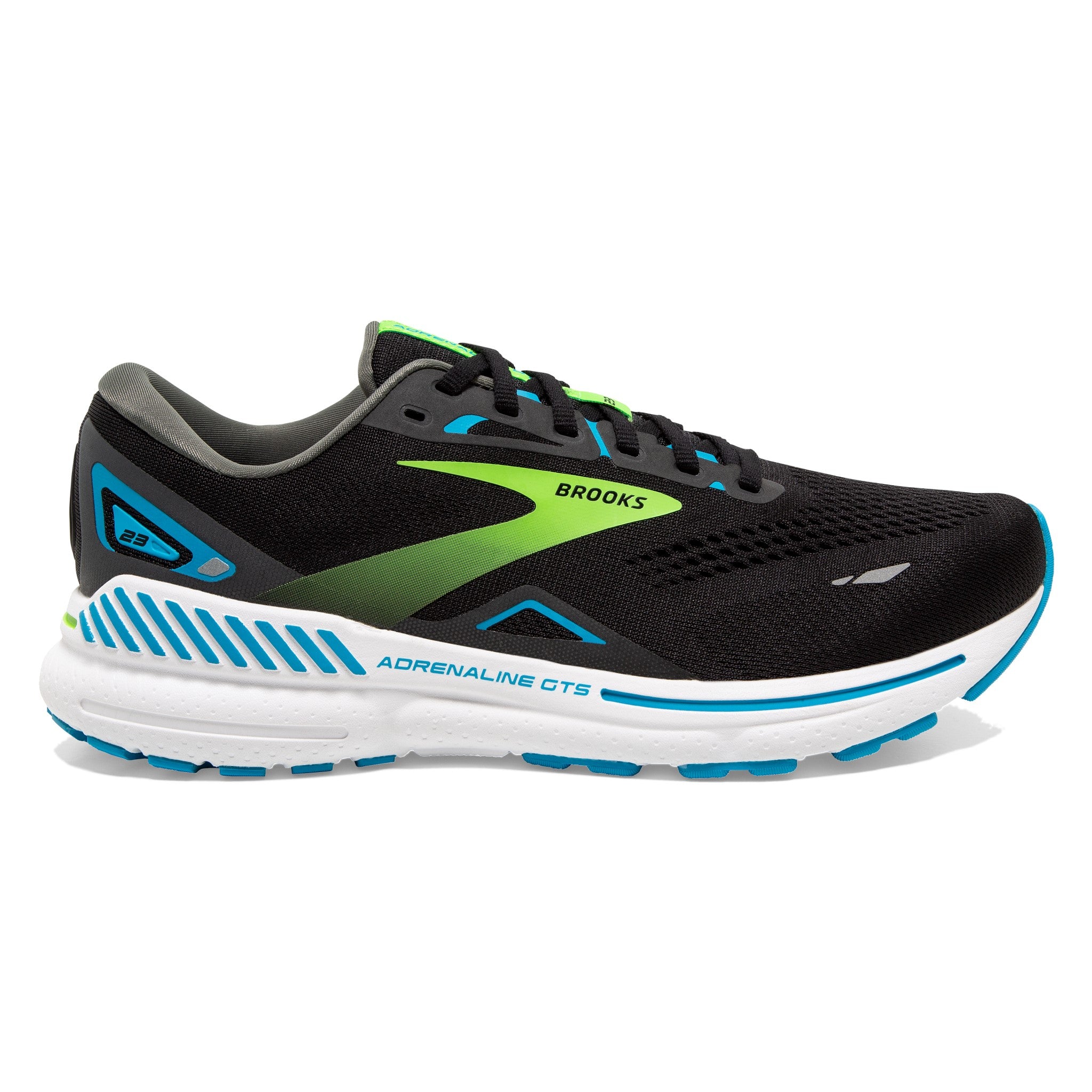 BROOKS MEN'S ADRENALINE 23 - NARROW B - 006 BLACK/HAWAIIAN OCEAN/GREEN - 10.5 