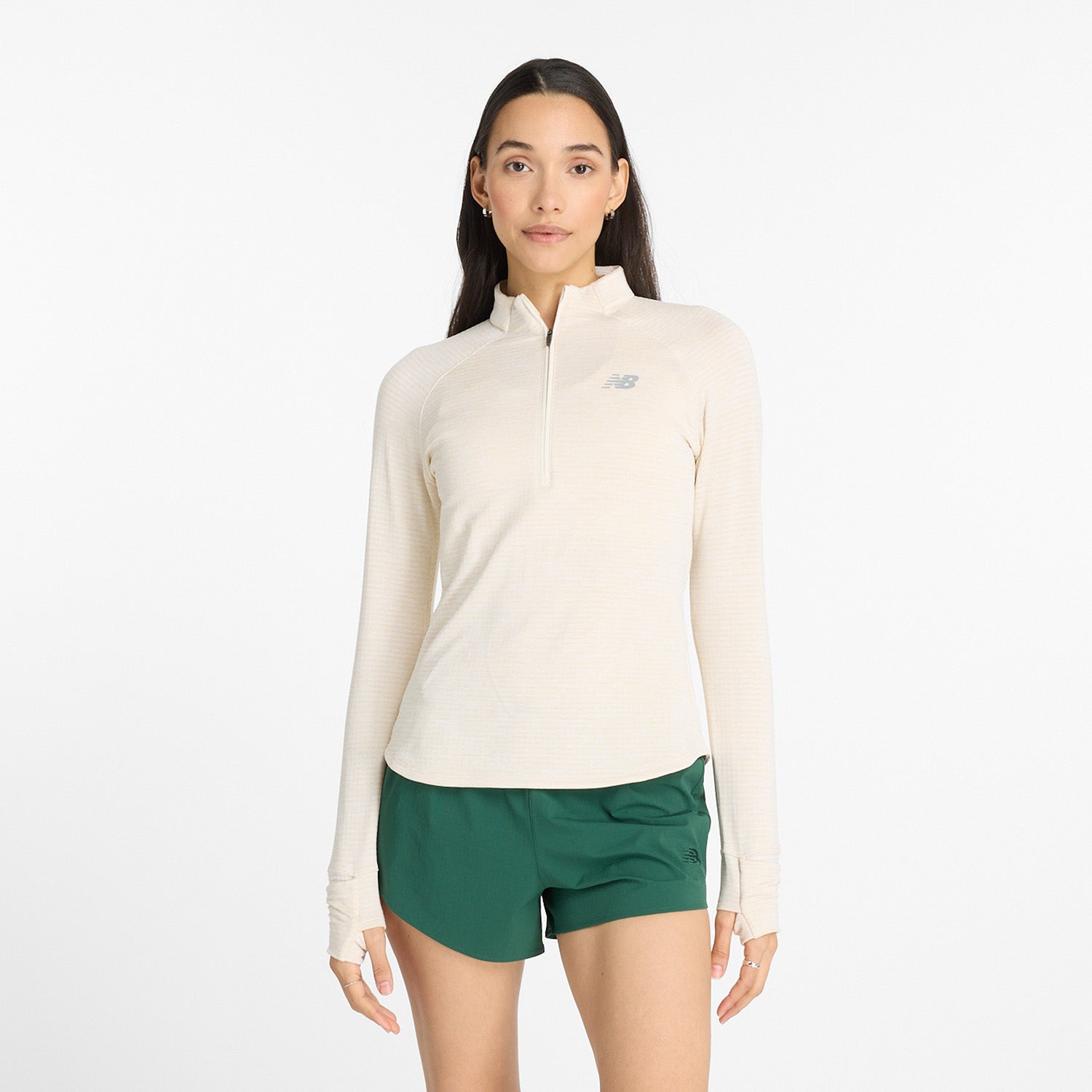 NEW BALANCE WOMEN'S HEAT GRID 1/2 ZIP - LIT LINEN HEATHER XS