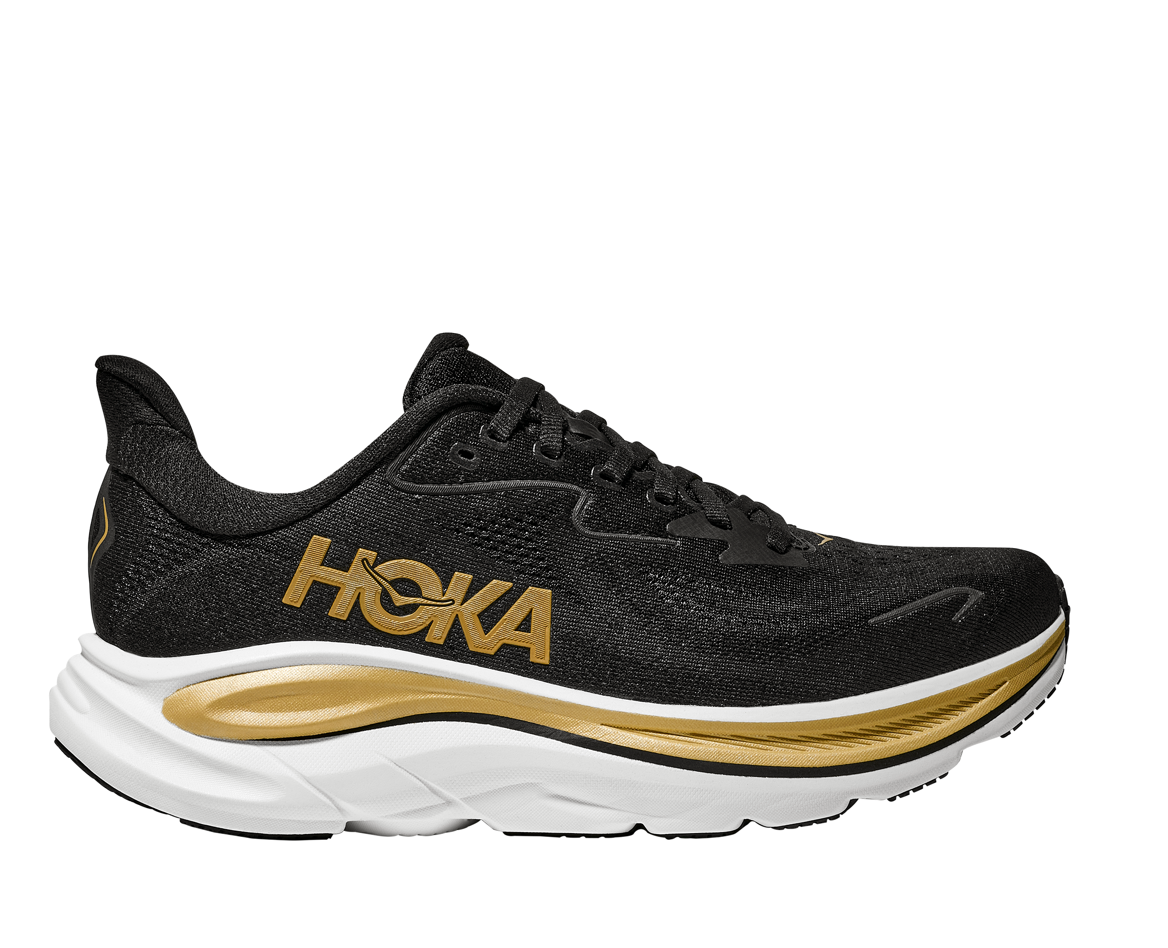 HOKA WOMEN'S CLIFTON 10 - B - BLACK/GOLD 5.0