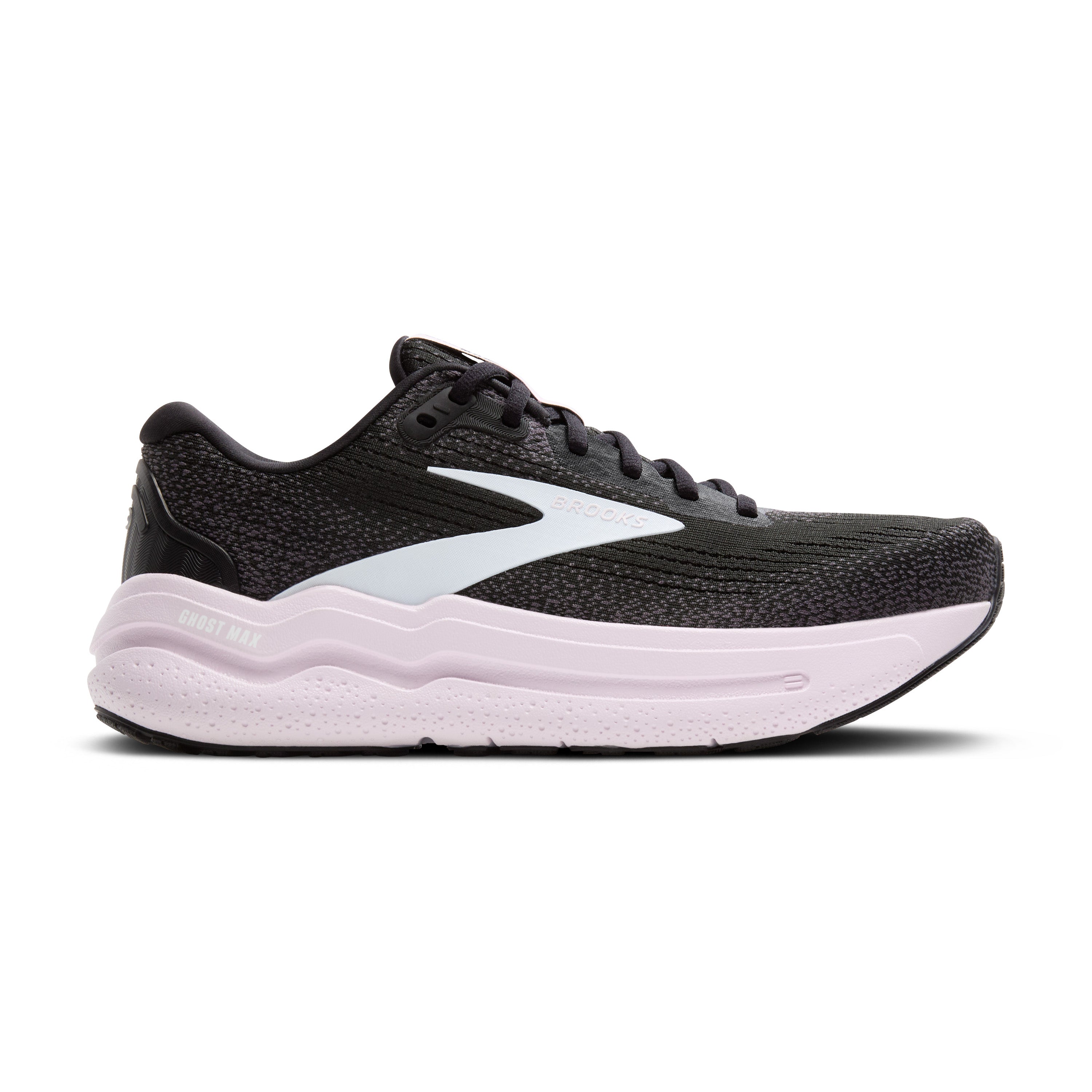 BROOKS WOMEN'S GHOST MAX 2 - B - 077 BLACK/WHITE/ORCHID ICE 5.0