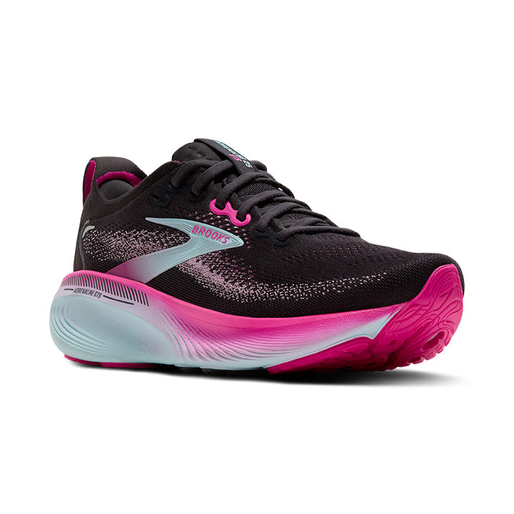BROOKS WOMEN'S ADRENALINE GTS 25 - B - BLACK/CYBER PINK/ICED AQUA
