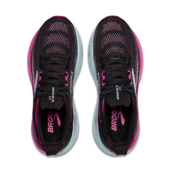 BROOKS WOMEN'S ADRENALINE GTS 25 - B - BLACK/CYBER PINK/ICED AQUA