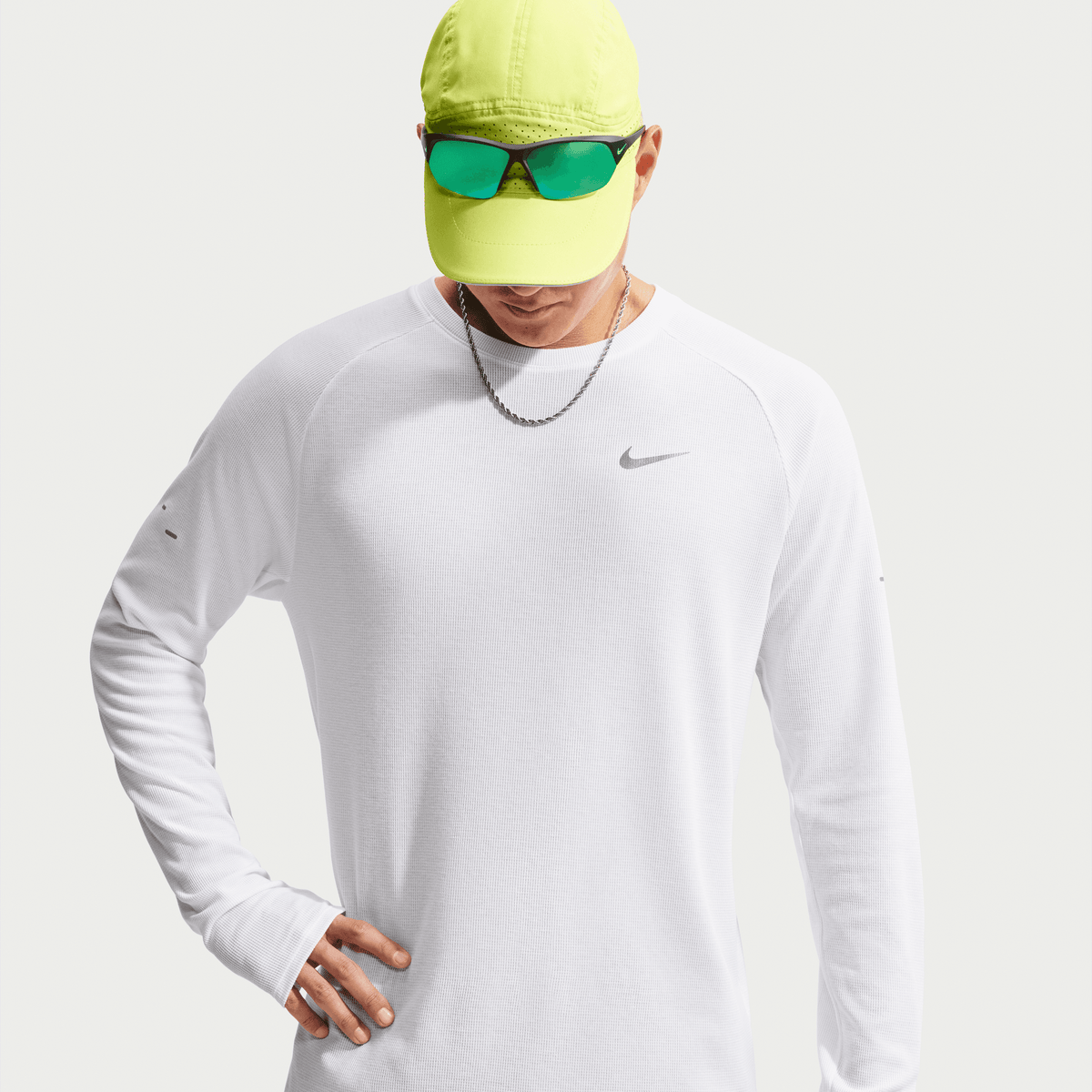 MEN'S DRI FIT WAFFLE CREW - WHITE