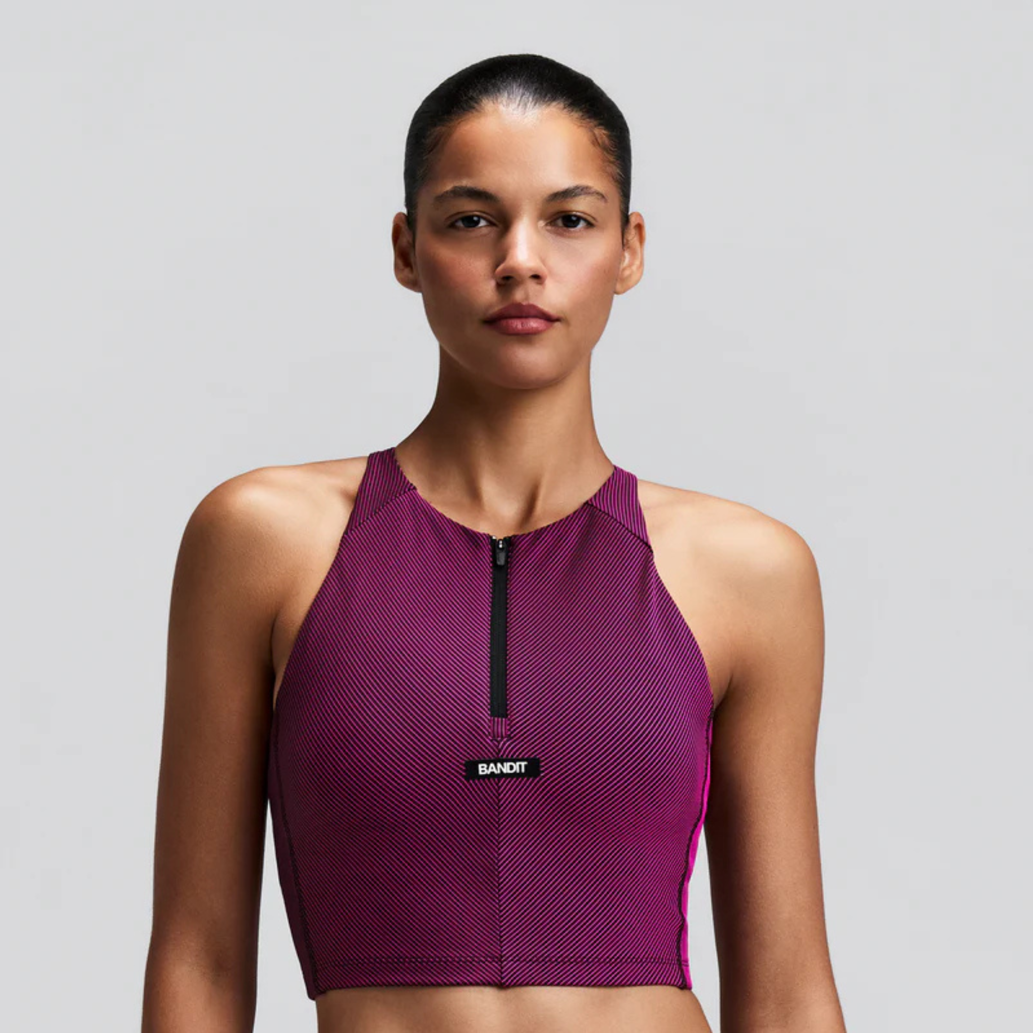 WOMEN'S STRIPED CADENCE ZIP FRONT RACE CROP