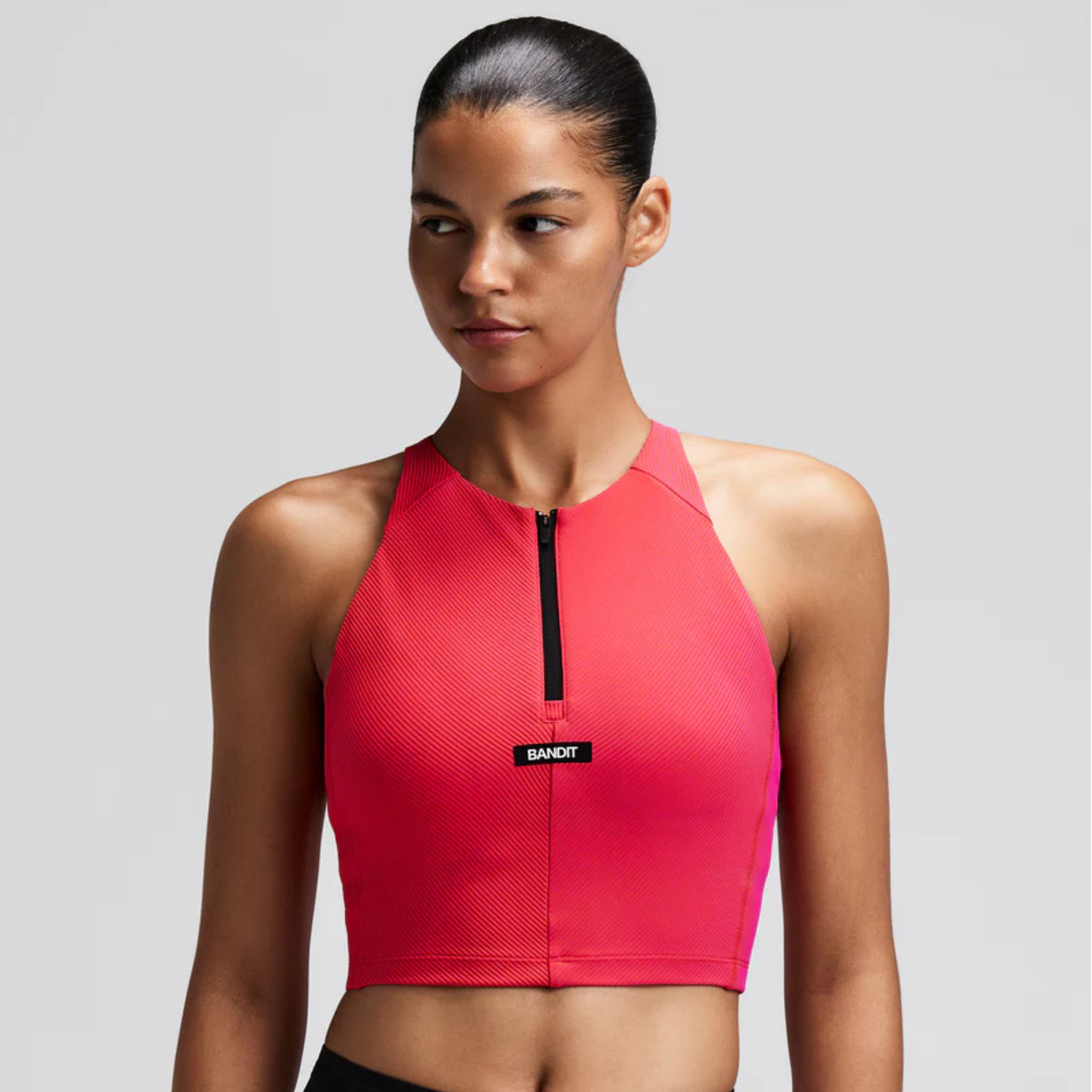 WOMEN'S STRIPED CADENCE ZIP FRONT RACE CROP