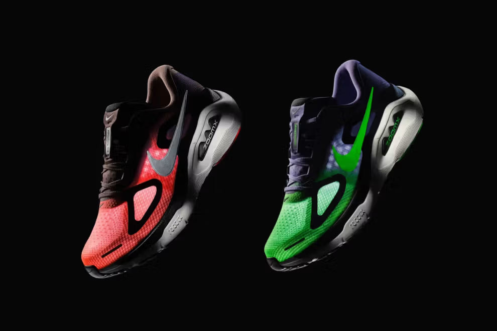 structure plus shoes floating on black