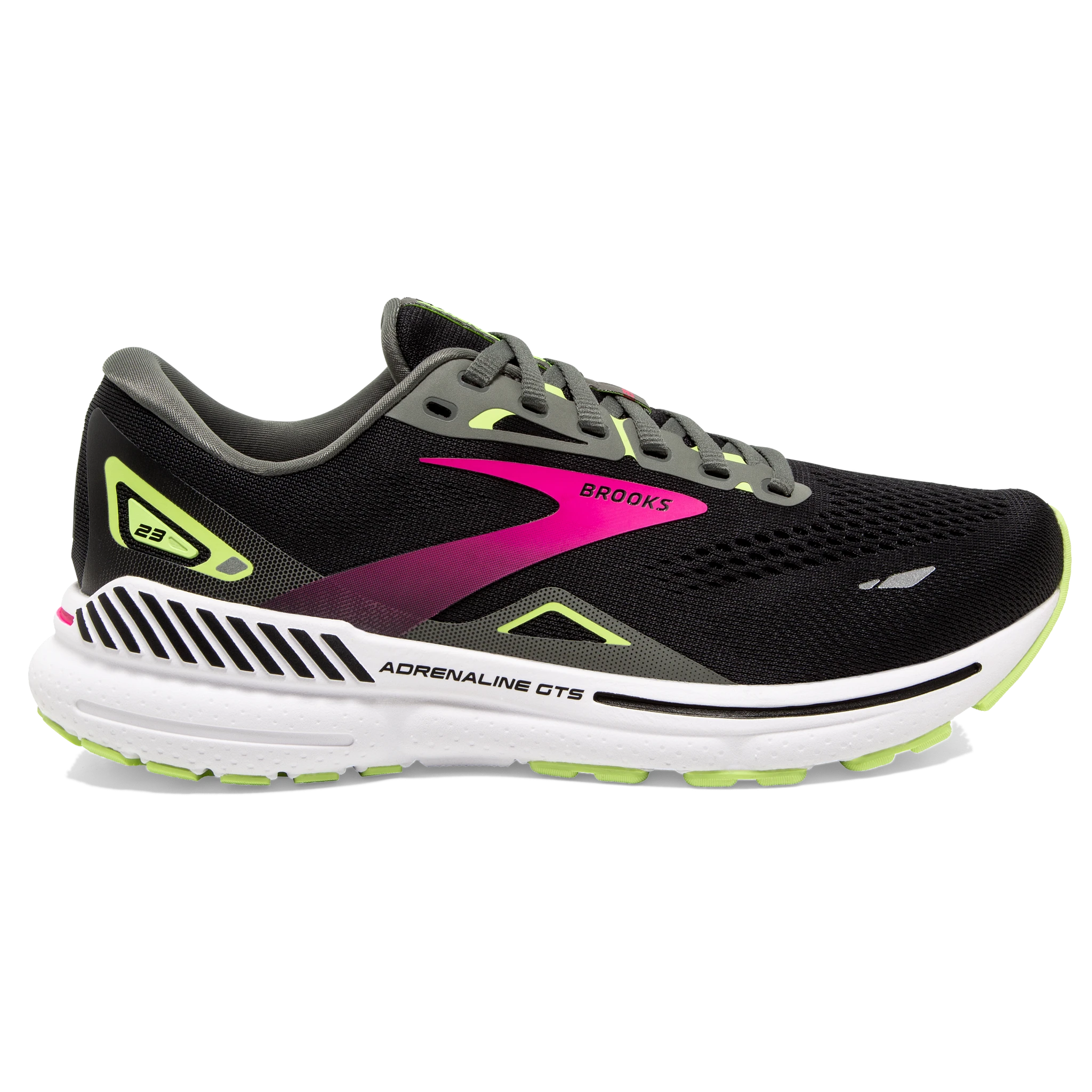 BROOKS WOMEN'S ADRENALINE 23 - B - 037 BLACK/GUNMETAL/SHARP GREEN 5.0