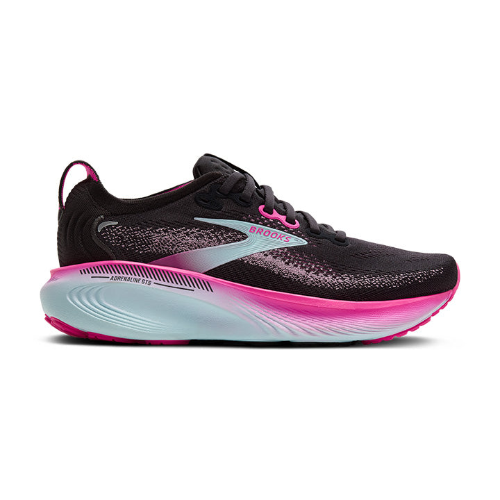 BROOKS WOMEN'S ADRENALINE GTS 25 - B - BLACK/CYBER PINK/ICED AQUA 5.0