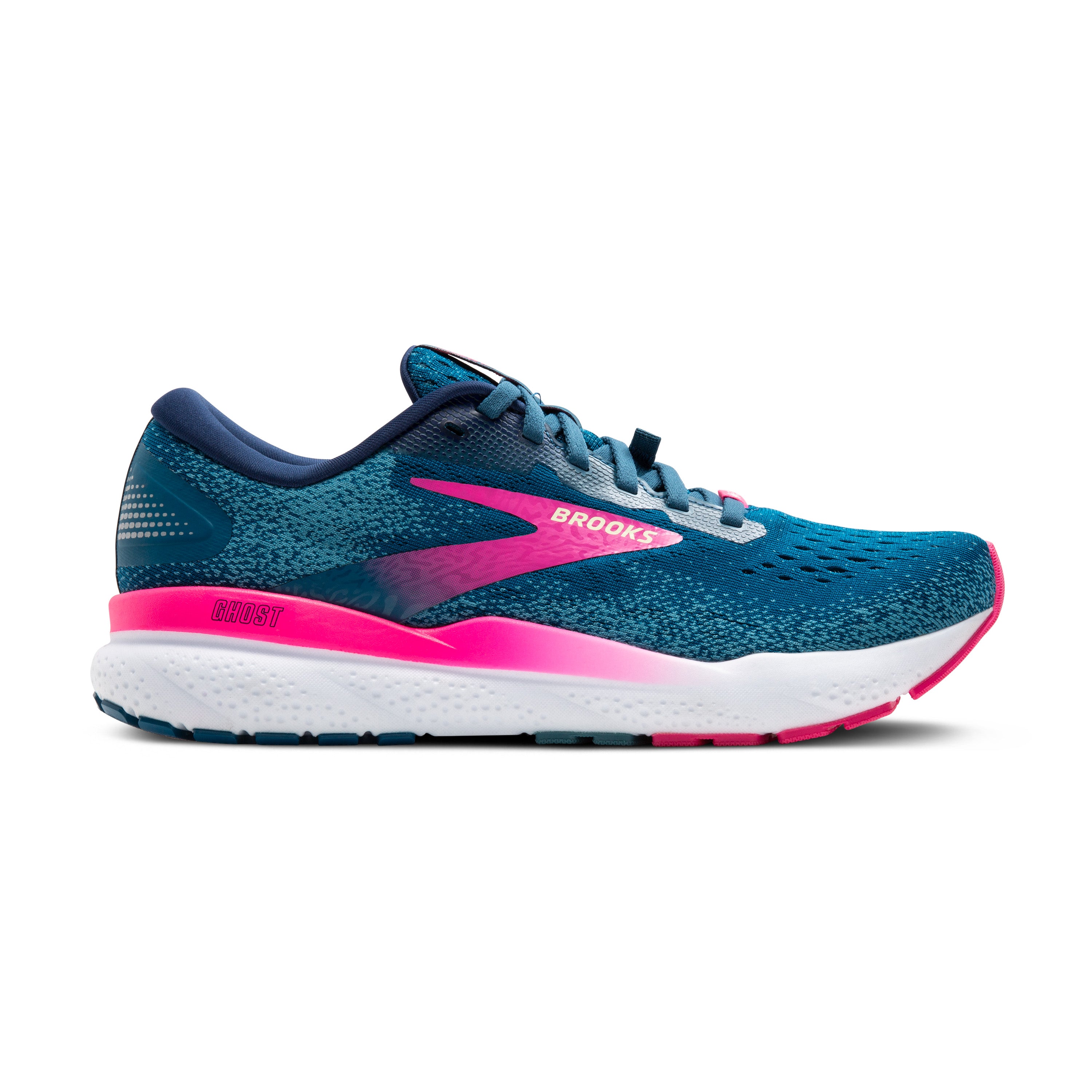 BROOKS WOMEN'S GHOST 16 GTX - D - 422 MOROCCAN BLUE/PINK/YELLOW 5.0