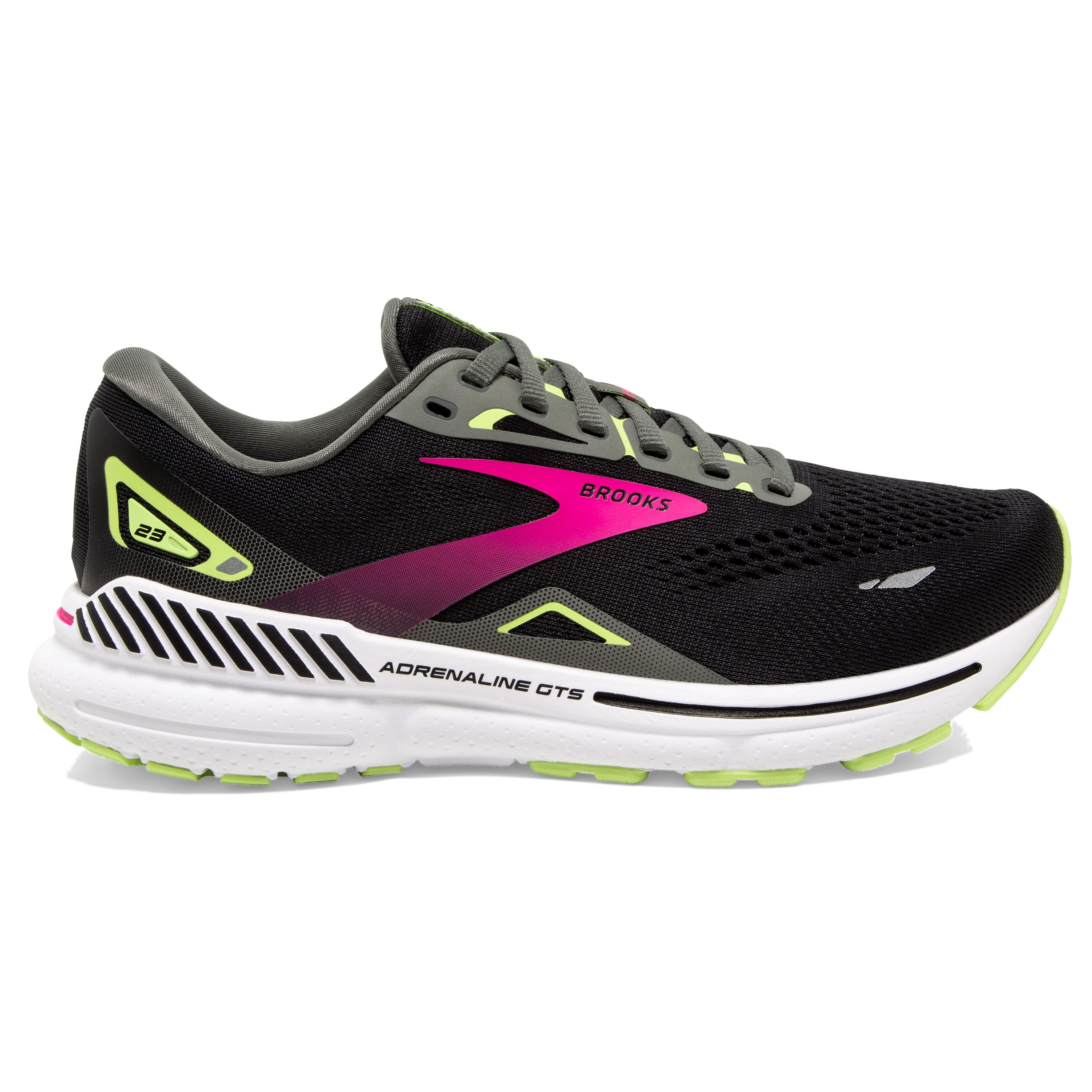 BROOKS WOMEN'S ADRENALINE 23 - NARROW 2A - 037 BLACK/GUNMETAL/SHARP GREEN 5.0