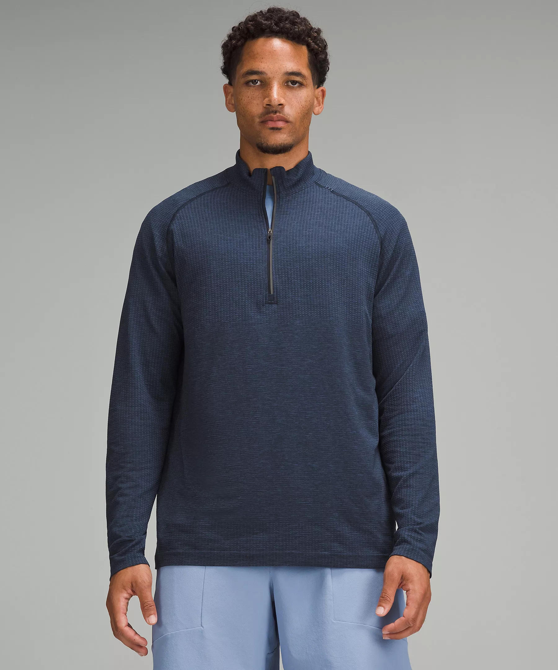 LULULEMON MEN'S METAL VENT TECH MIDWEIGHT HALF ZIP - MINERAL BLUE S