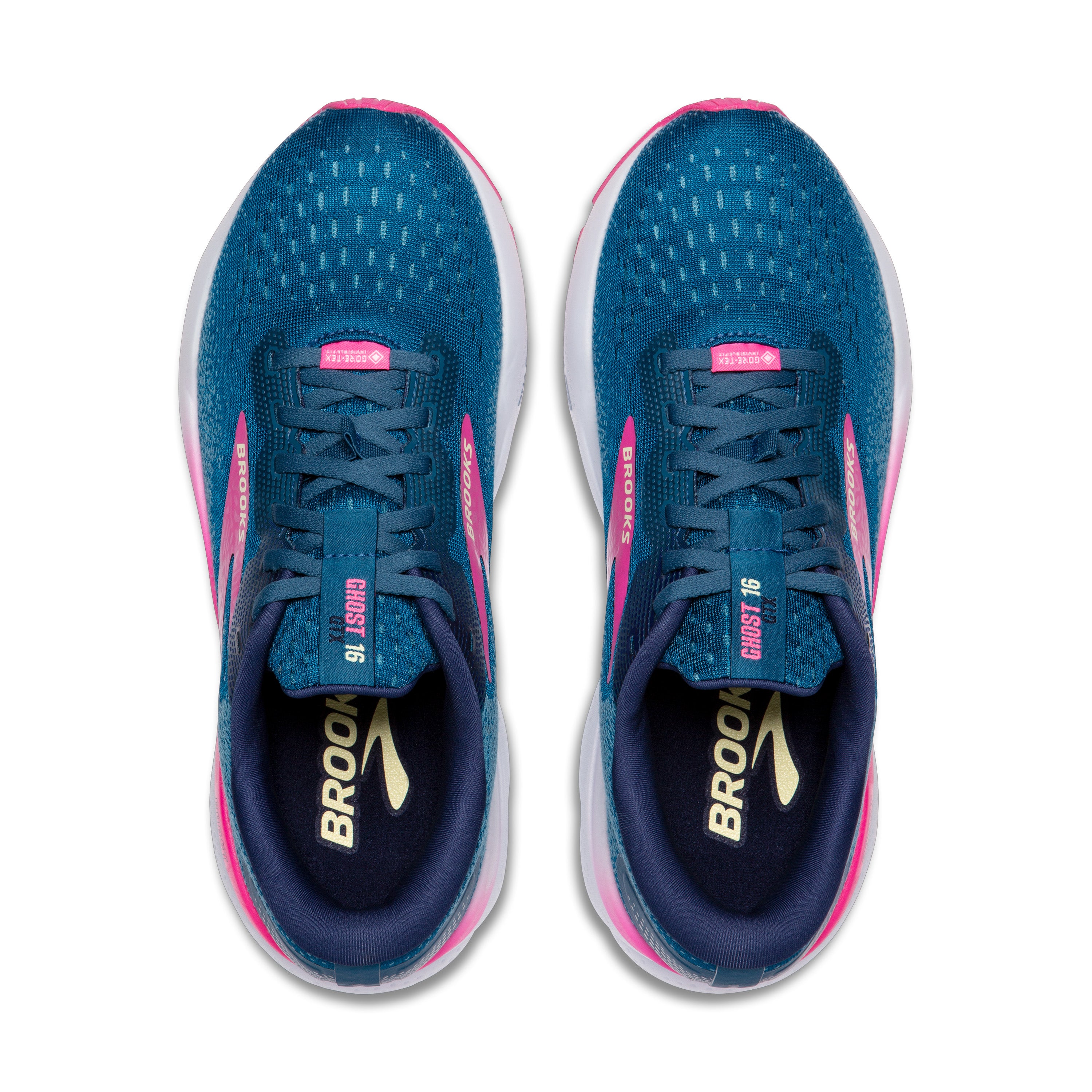 BROOKS WOMEN'S GHOST 16 GTX - B - 422 MOROCCAN BLUE/PINK/YELLOW 